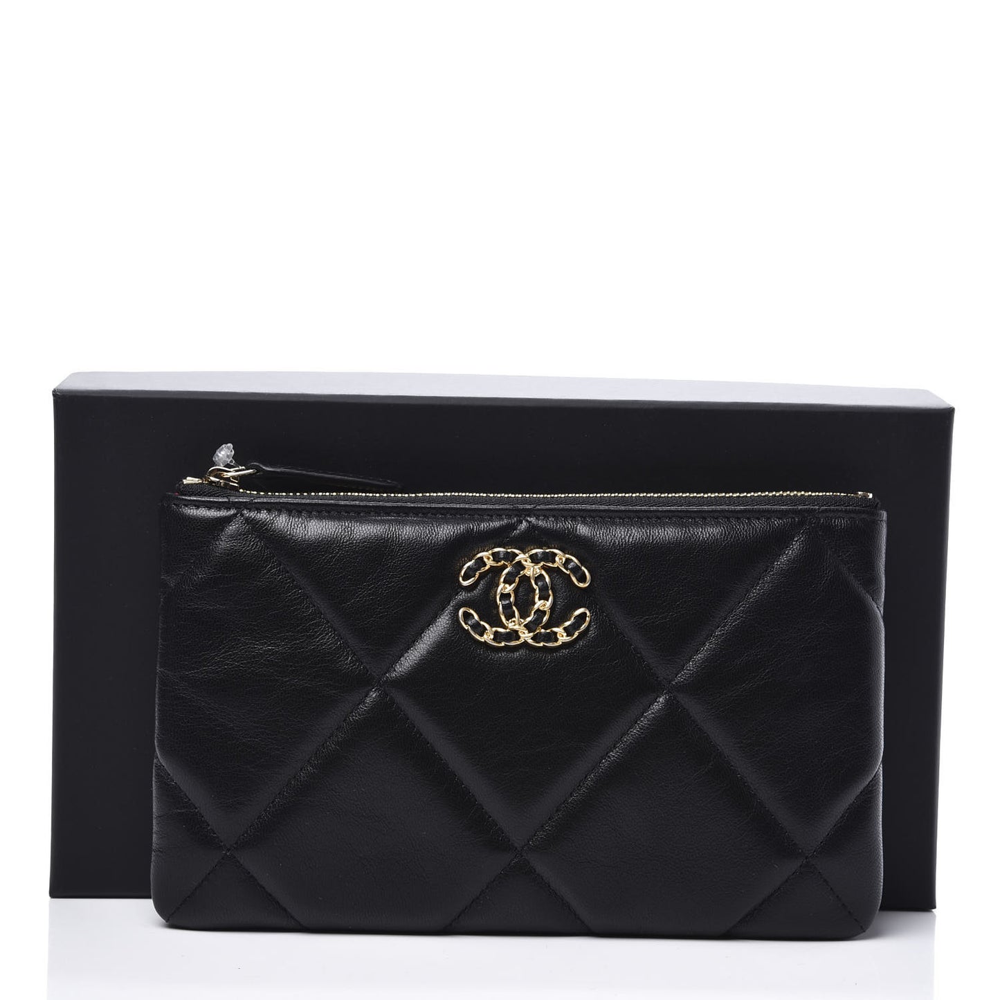 Goatskin Quilted Chanel 19 Cosmetic Case Black