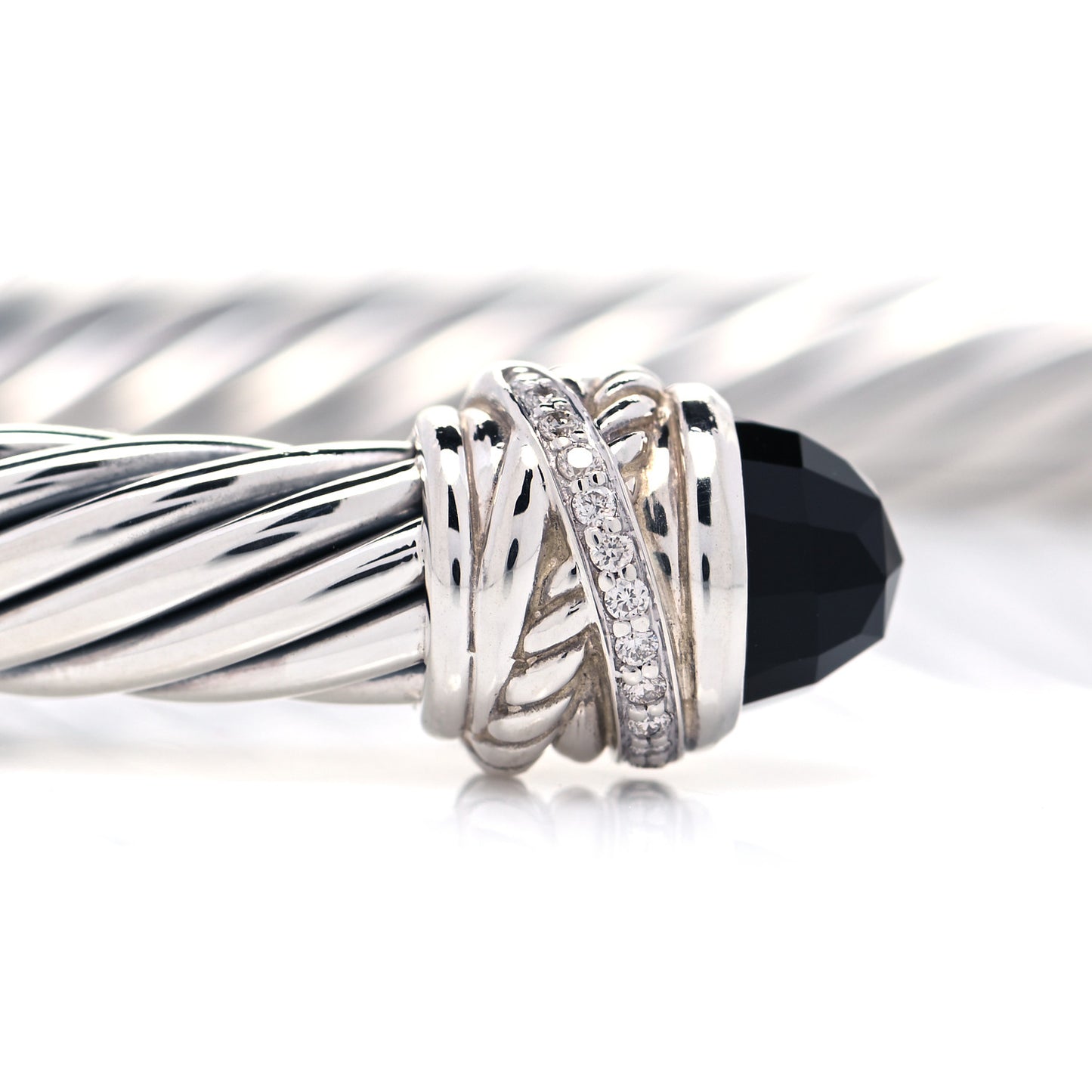 Sterling Silver Diamond Black Onyx 7mm Cable Classics Crossover Bracelet