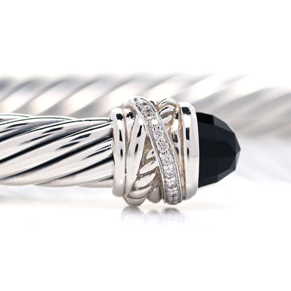 David Yurman Sterling Silver Diamond Black Onyx 7mm Cable Classics Crossover Bracelet 6 of 6