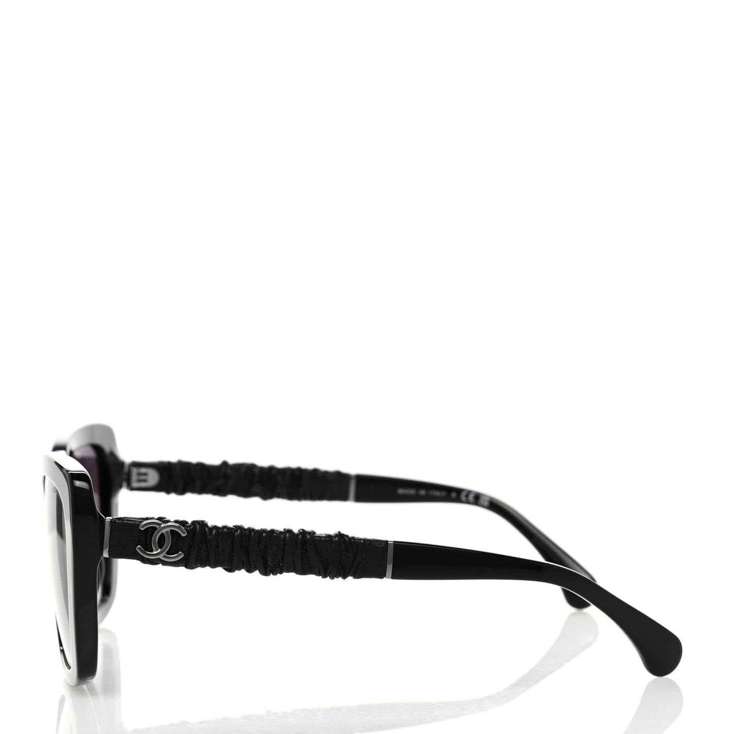 Acetate Calfskin Polarized Square Sunglasses 5476-Q-A Black