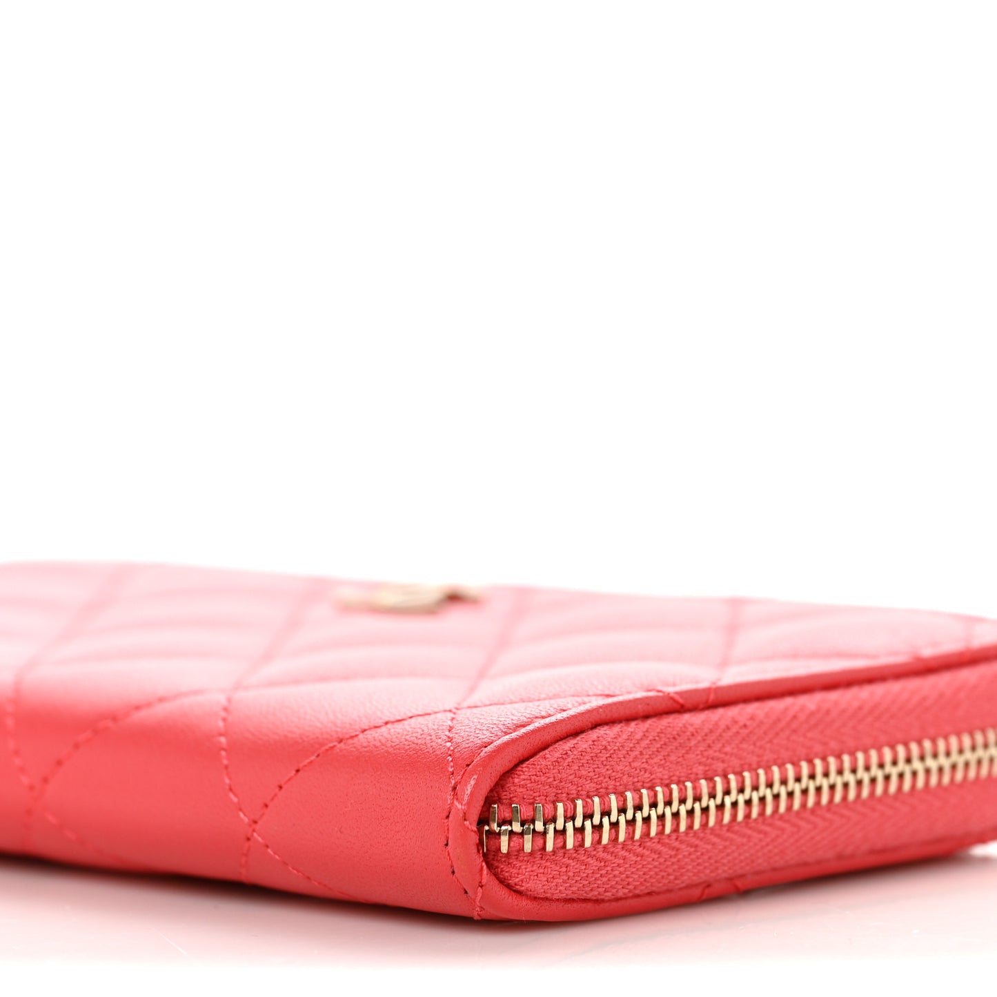 Lambskin Quilted Small Zip Around Wallet Coral