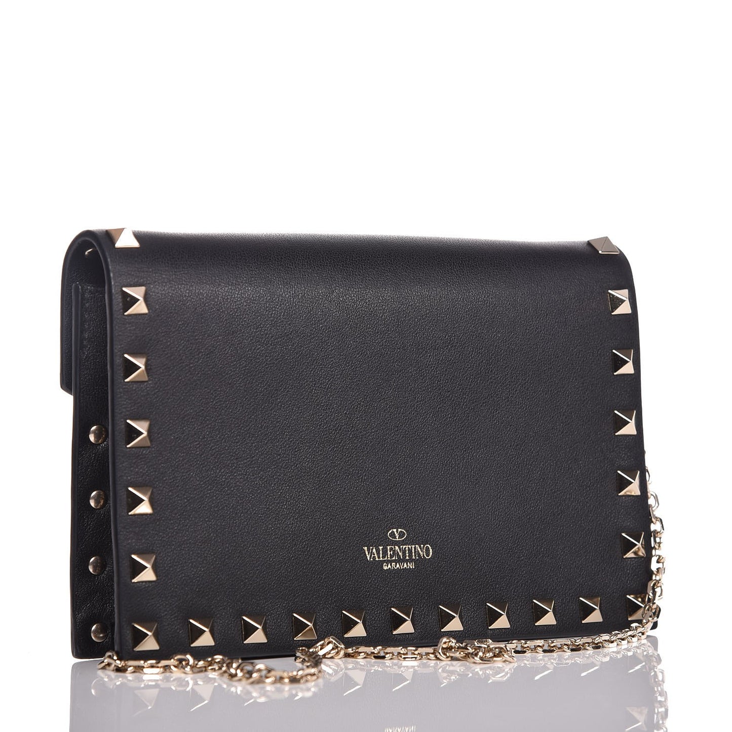 Vitello Rockstud Envelope Wallet on Chain Black