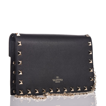 Valentino Garavani Vitello Rockstud Envelope Wallet on Chain Black 3 of 8