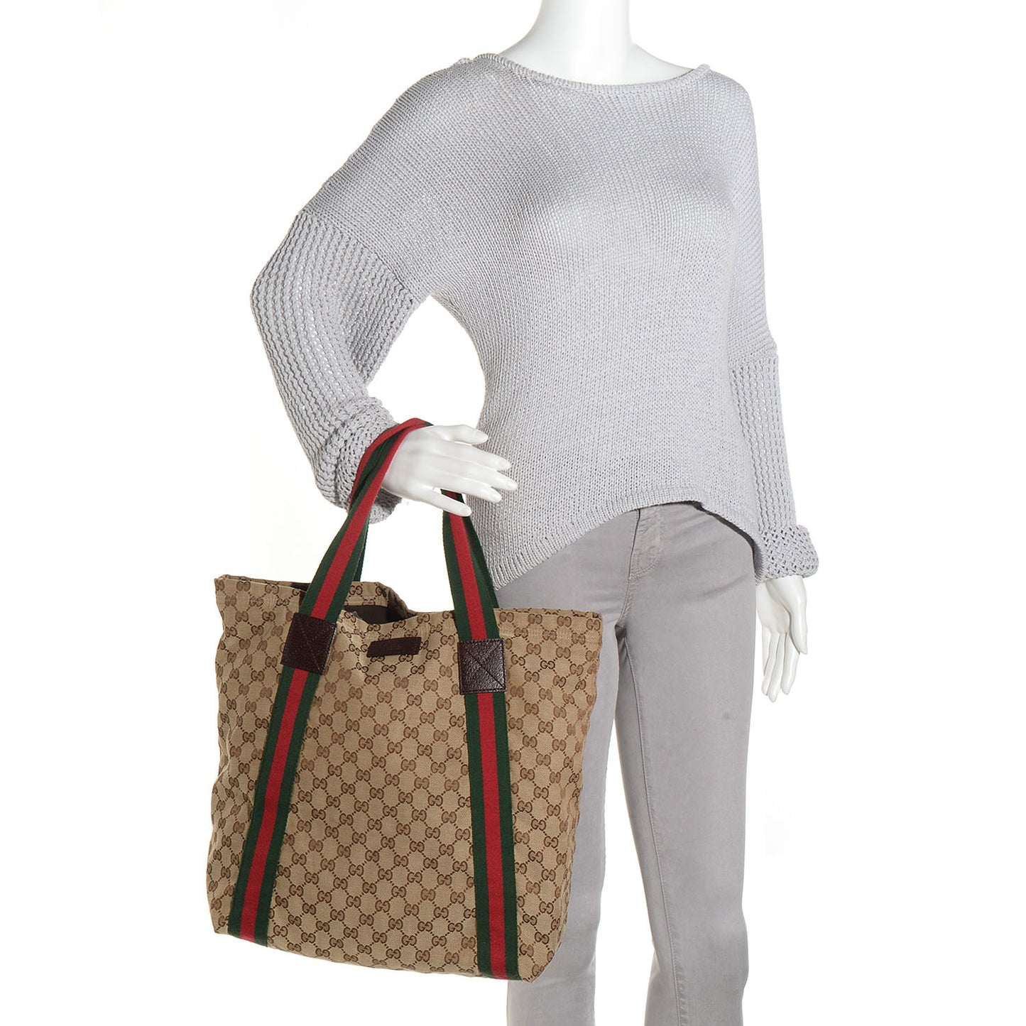 GG Monogram Medium Web Handle Vertical Tote Bag Dark Brown