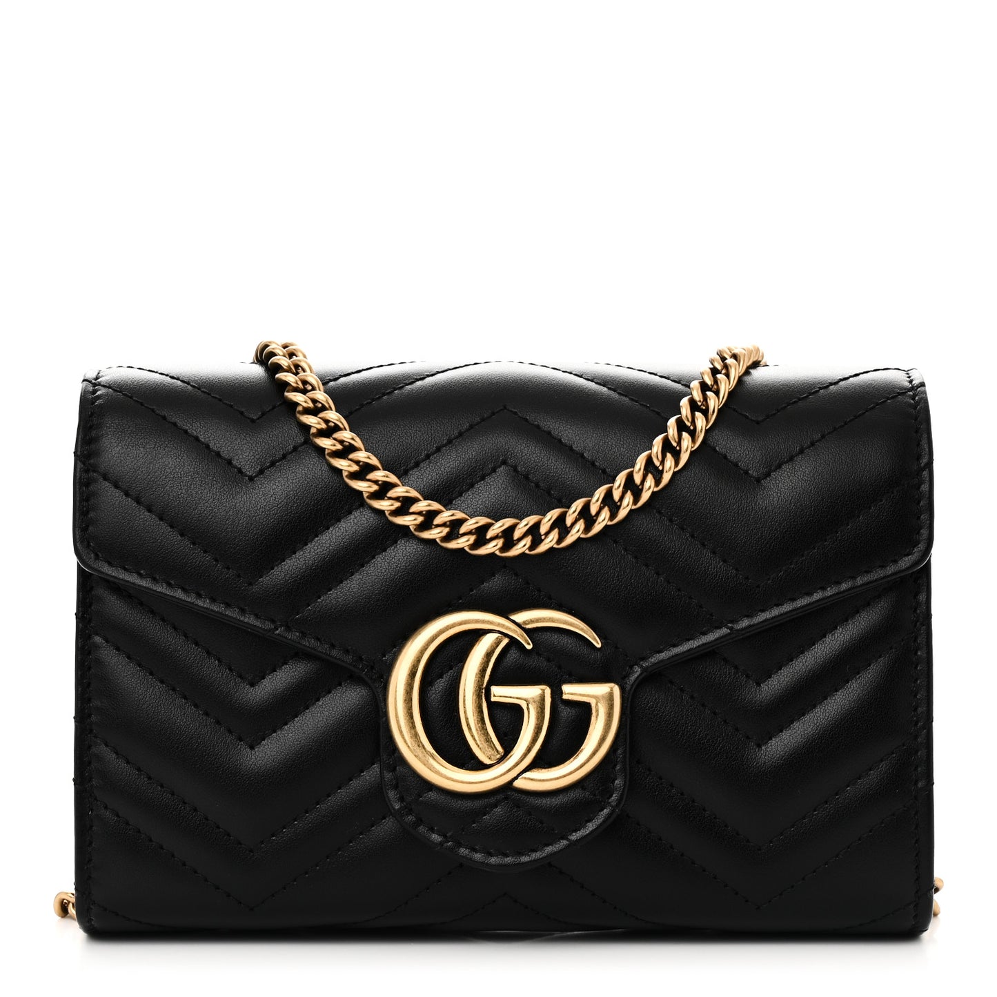 Calfskin Matelasse GG Marmont Chain Wallet Black