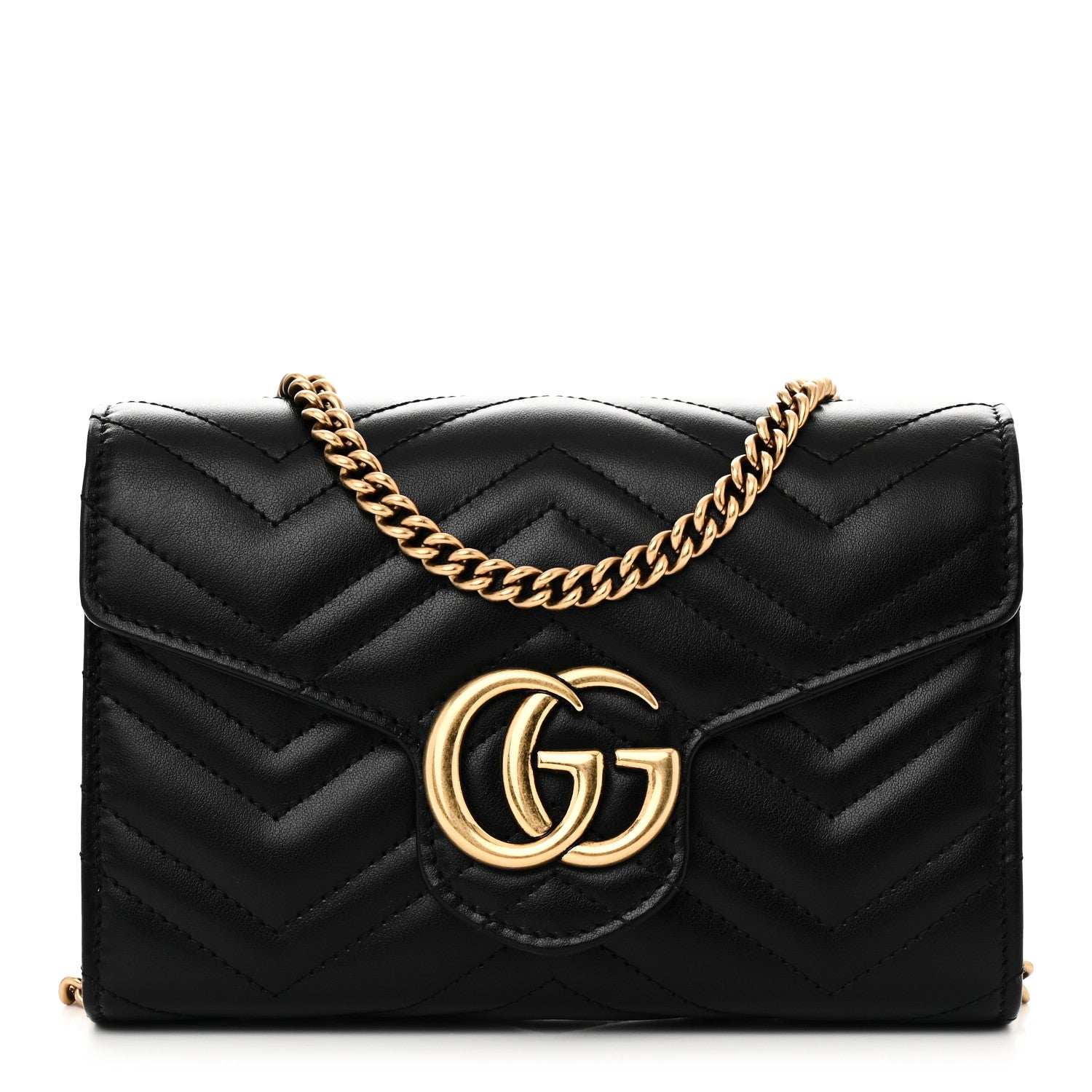 Gucci Calfskin Matelasse GG Marmont Chain Wallet Black 1 of 9