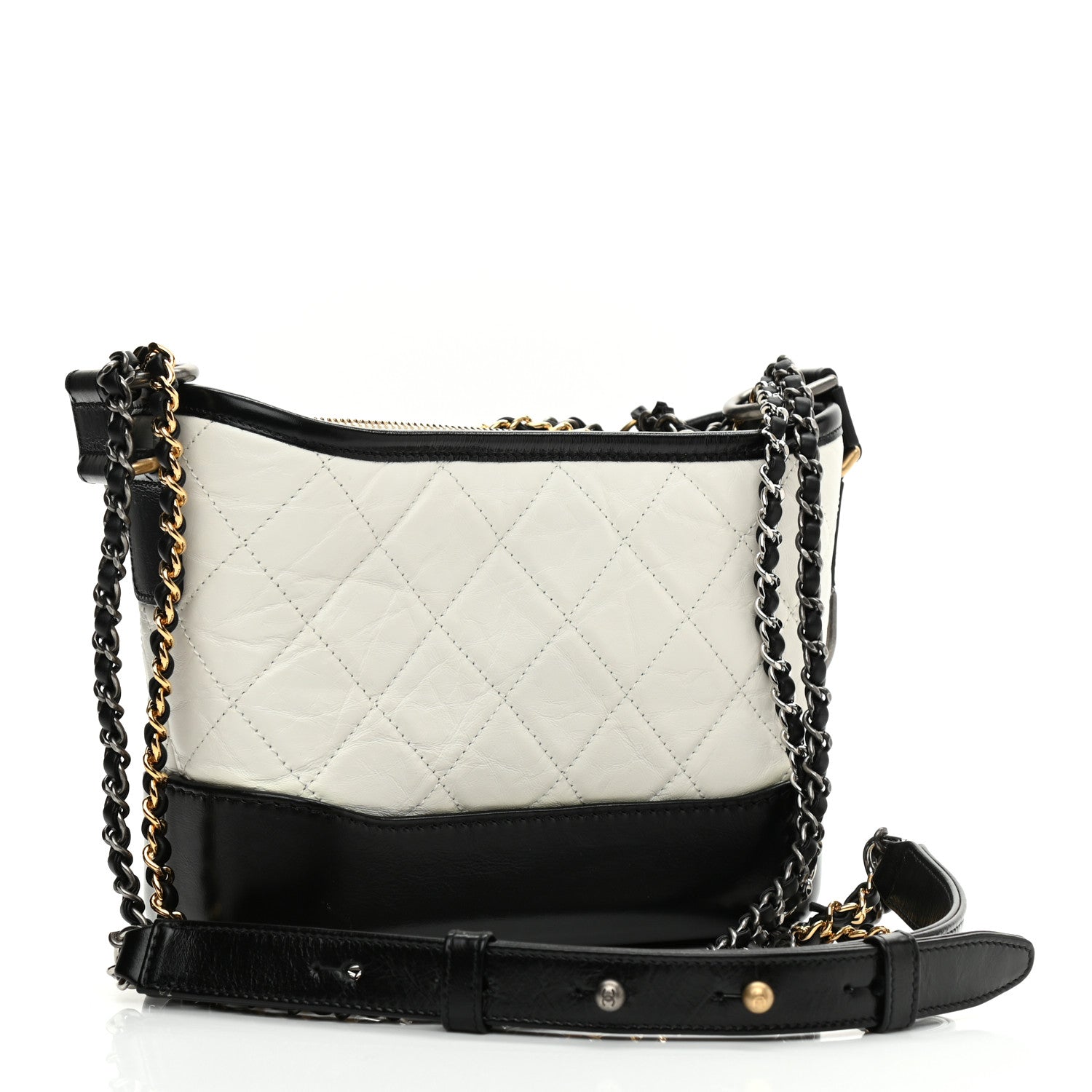 Chanel Aged Calfskin Quilted Small Gabrielle Hobo Black White 3 of 8