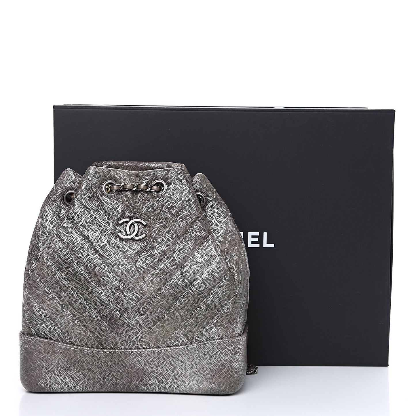Metallic Grained Goatskin Chevron Quilted Gabrielle Backpack Silver