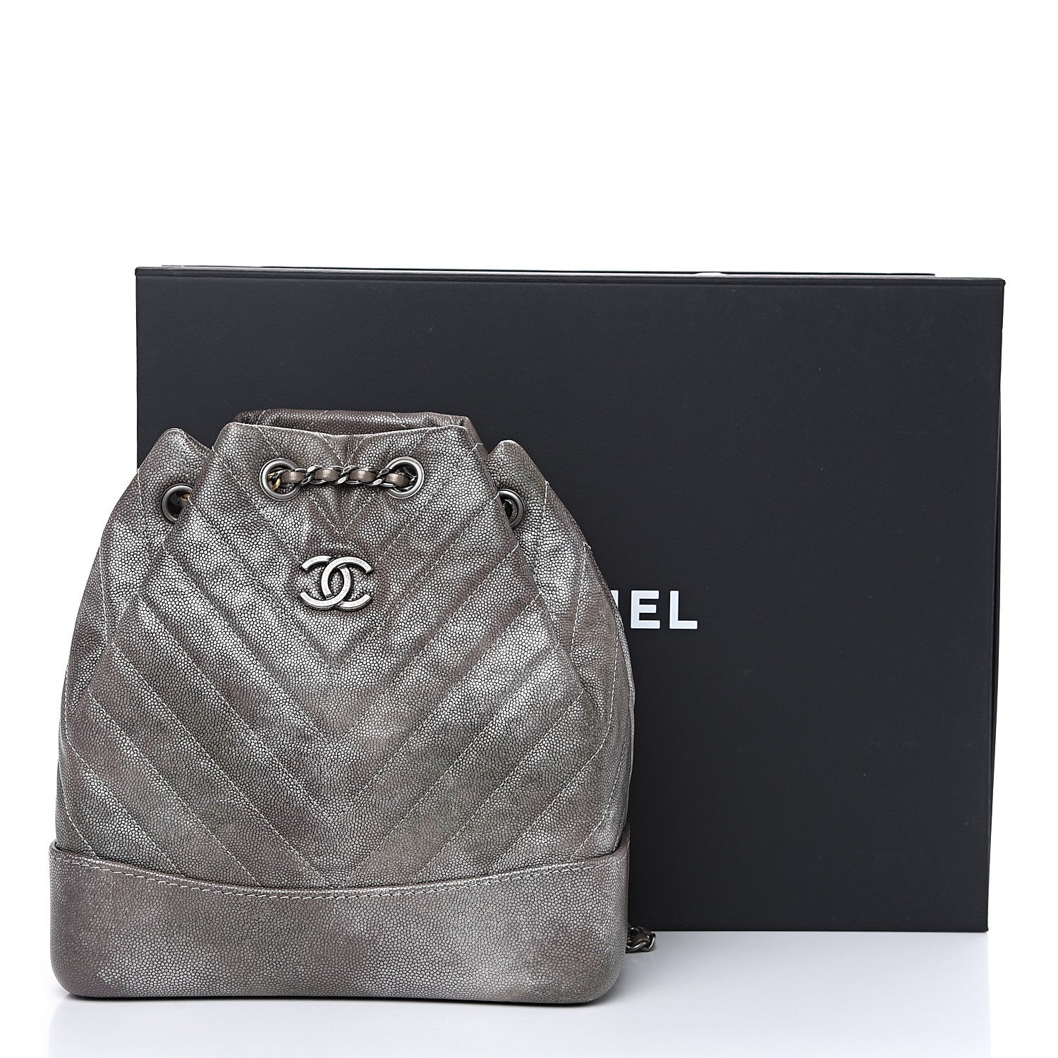 Chanel Metallic Grained Goatskin Chevron Quilted Gabrielle Backpack Silver 11 of 11