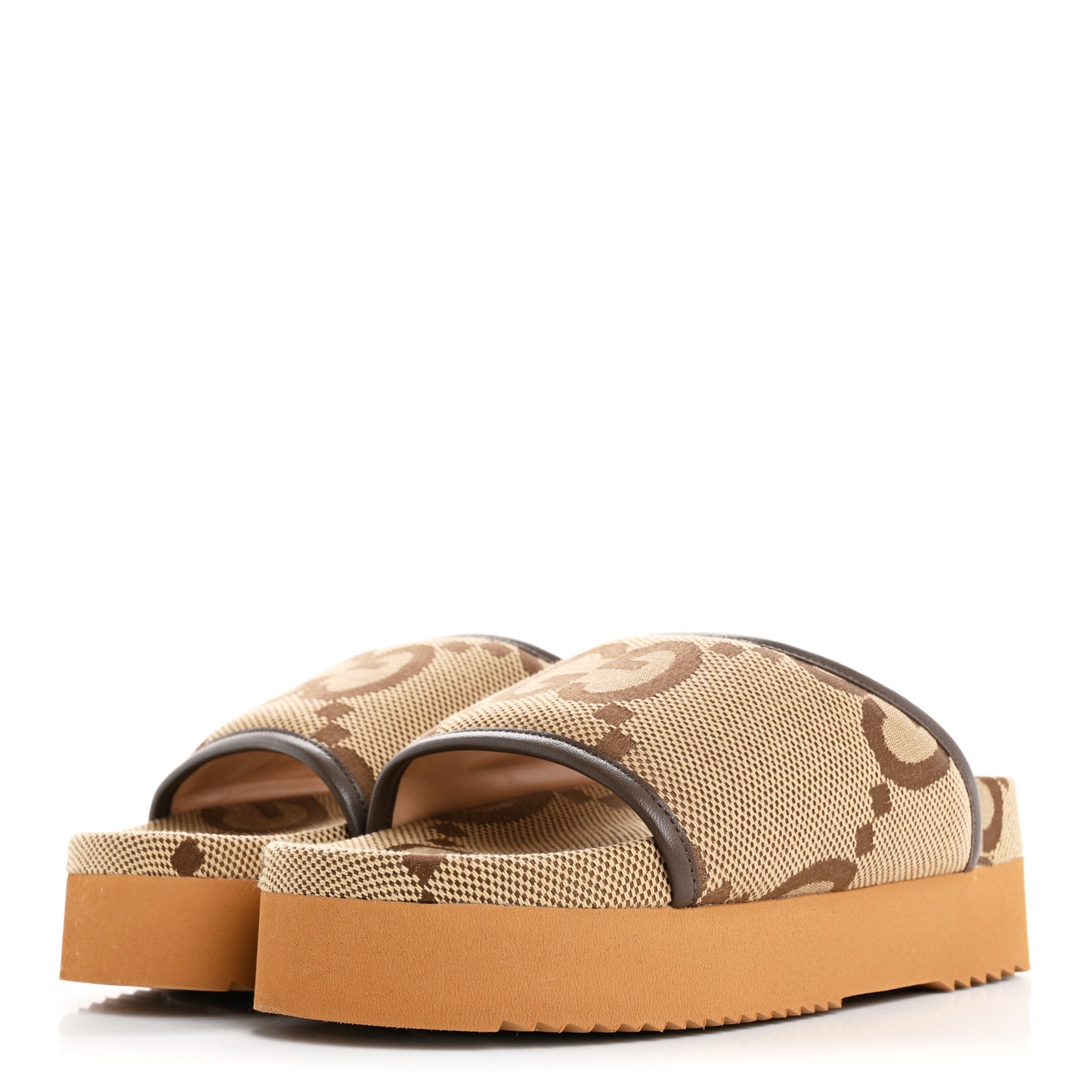Monogram Jumbo GG Nappa Samoa Platform 40mm Slide Sandals 37 Camel Ebony New Acero