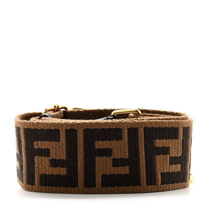 Fendi Jacquard Ribbon Vitello King FF Adjustable Strap You Fango Marrone Black 2 of 5