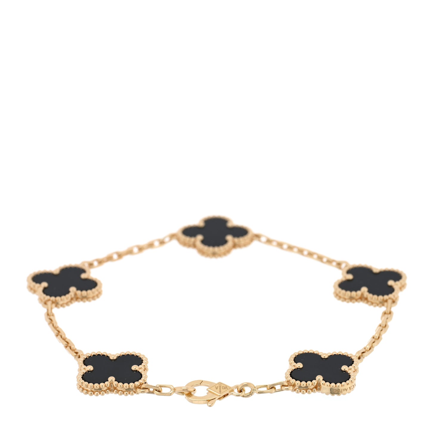 18K Yellow Gold Black Onyx 5 Motifs Vintage Alhambra Bracelet