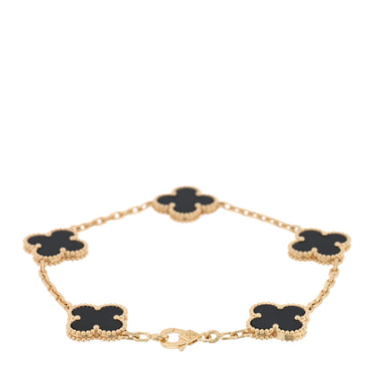 Van Cleef & Arpels 18K Yellow Gold Black Onyx 5 Motifs Vintage Alhambra Bracelet 2 of 3