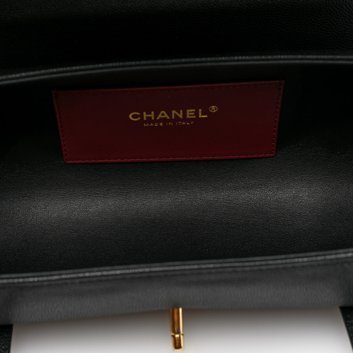 Shiny Caviar Preppy Coco Small Bowling Bag Black