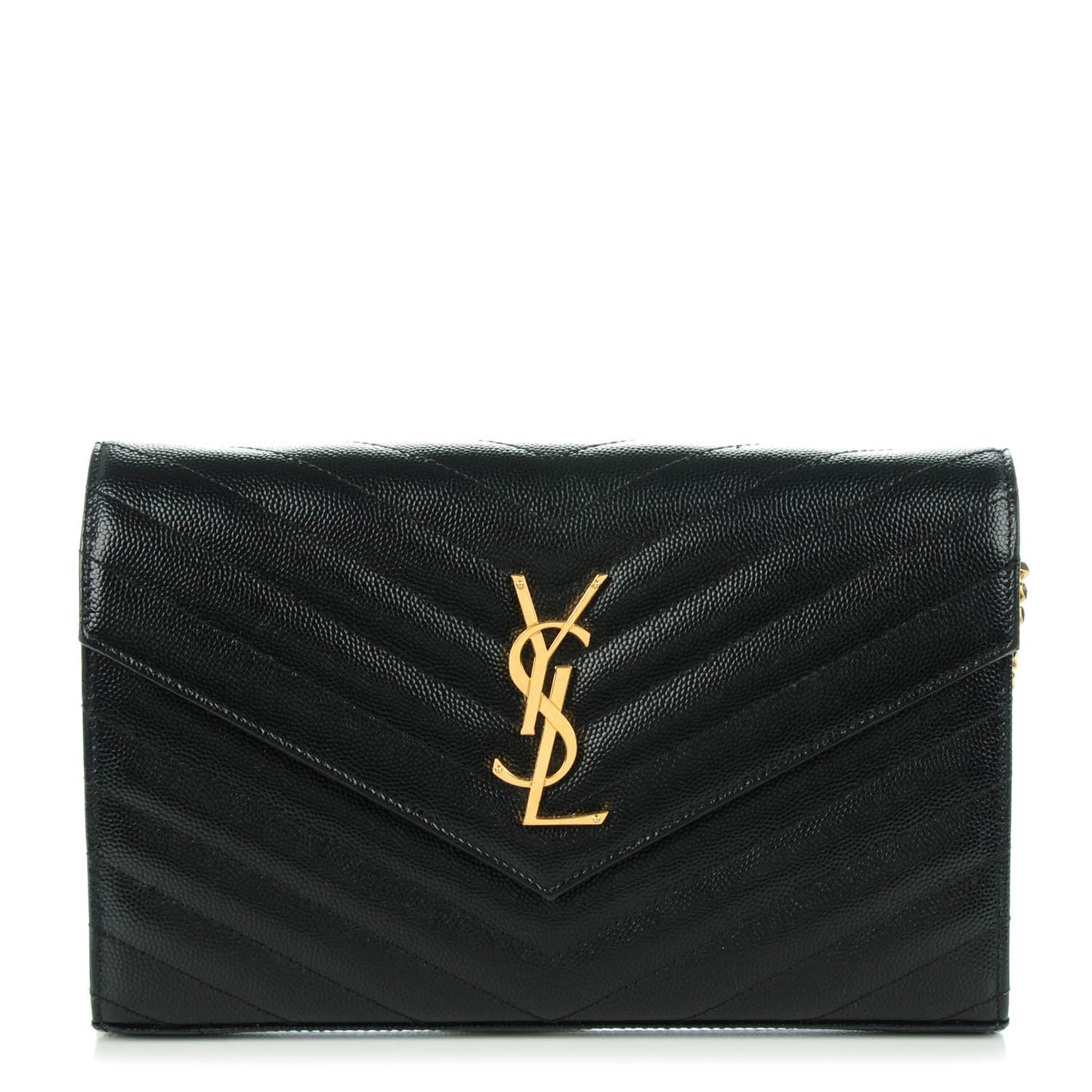 Grain De Poudre Matelasse Chevron Monogram Chain Wallet Black