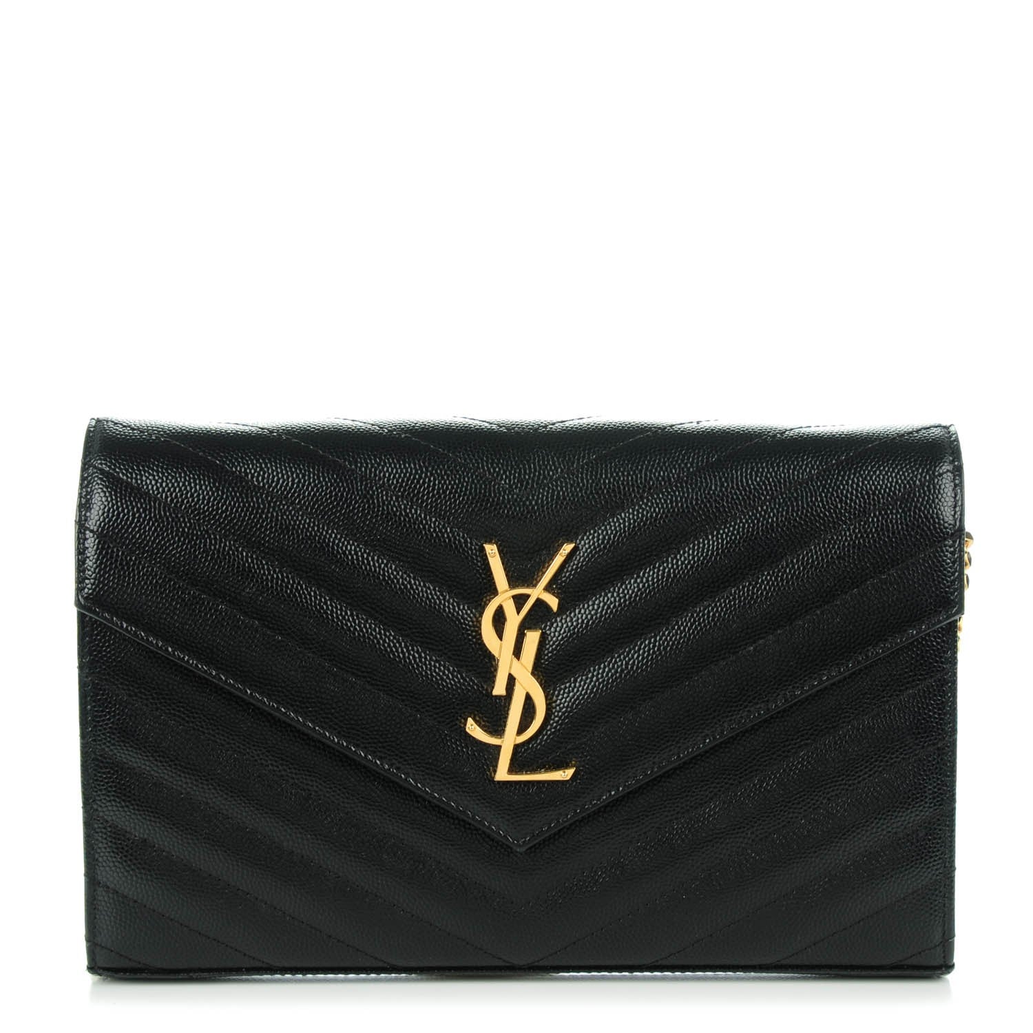 Saint Laurent Grain De Poudre Matelasse Chevron Monogram Chain Wallet Black 1 of 7