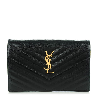 Saint Laurent Grain De Poudre Matelasse Chevron Monogram Chain Wallet Black 1 of 7