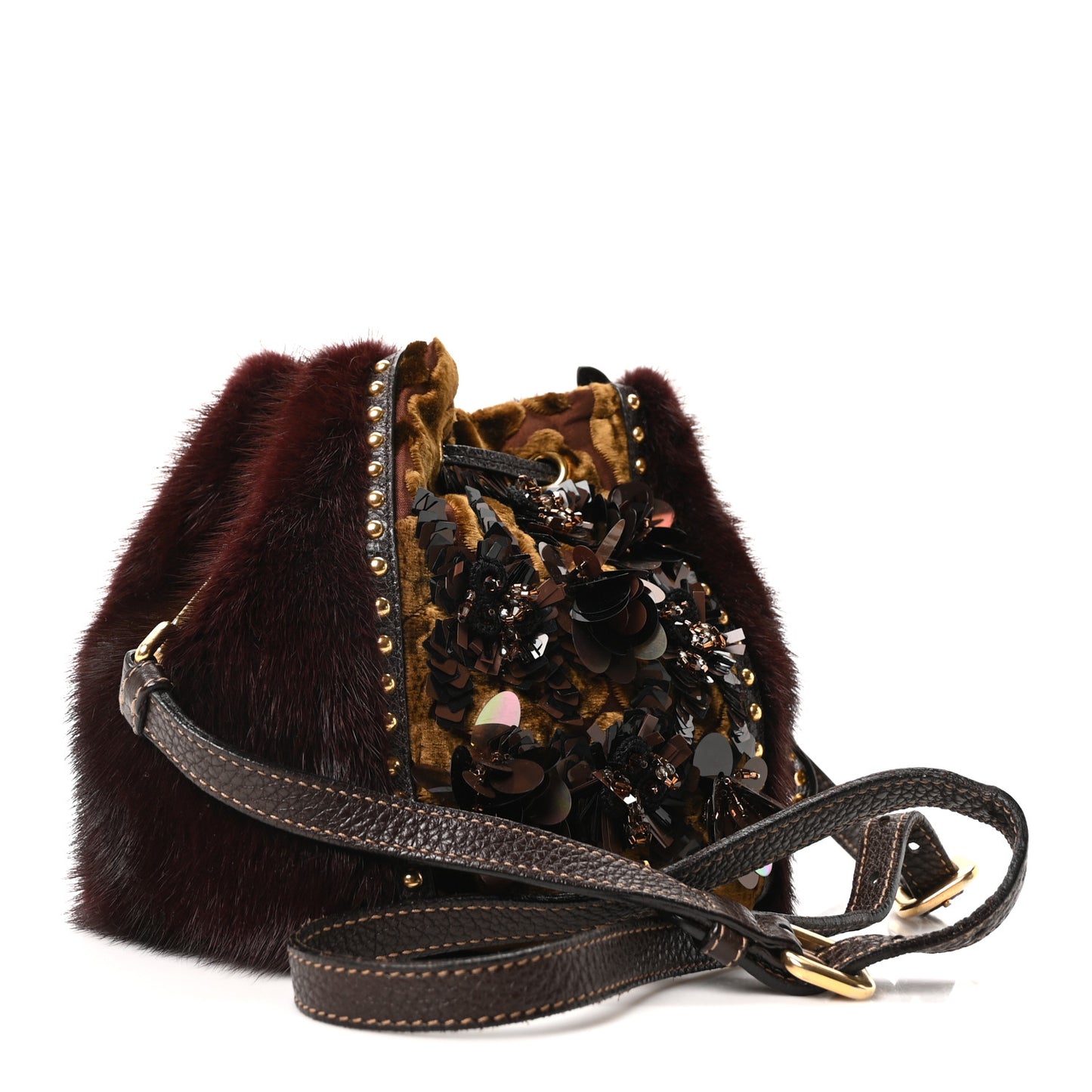Velvet Sequin Studded Fur Wristlet Handbag Multicolor