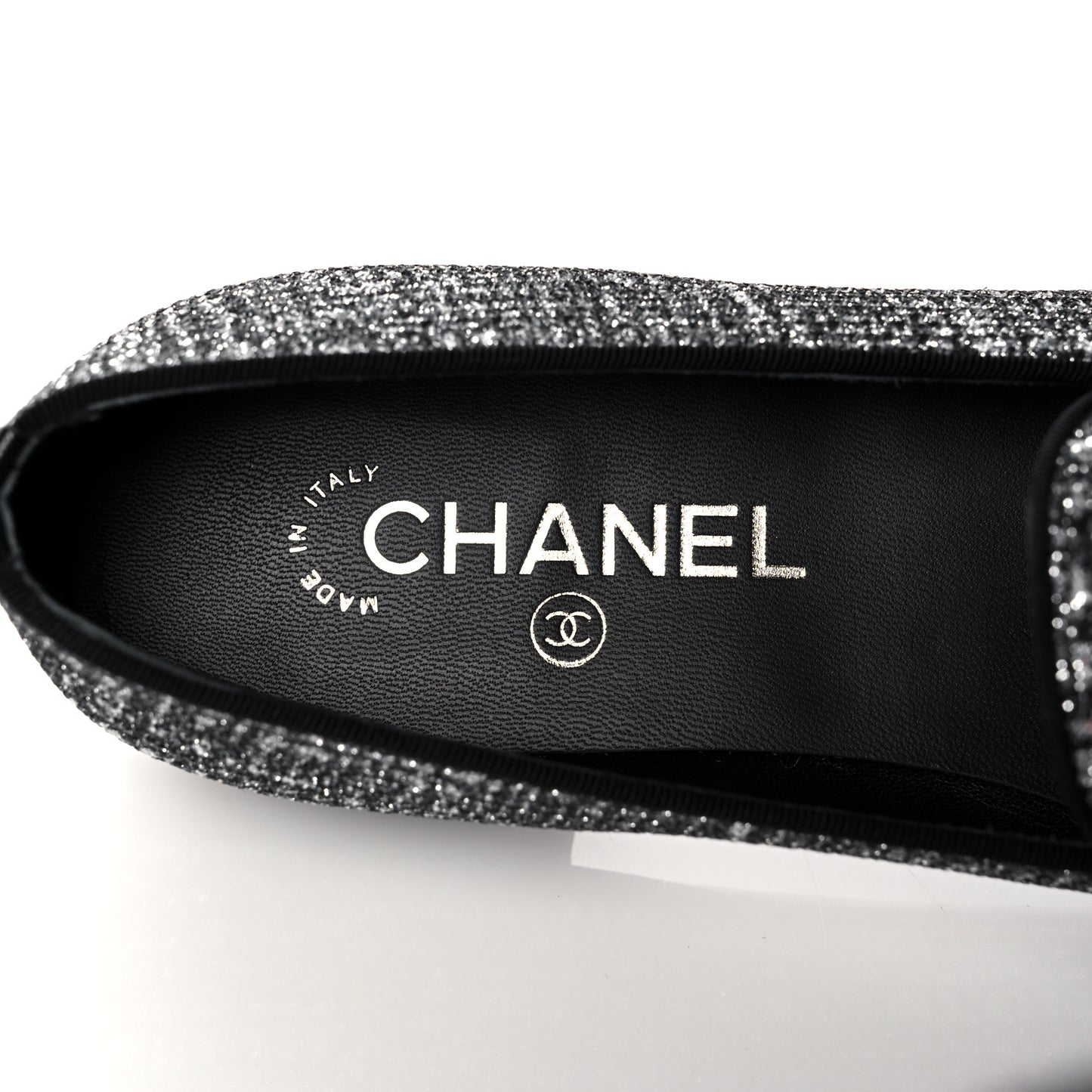 Fantasy Tweed CC Mocassin Loafers 38 Silver Black