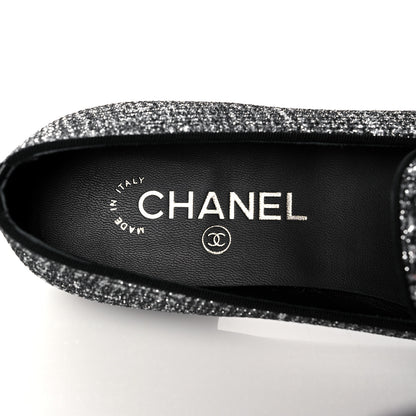 Chanel Fantasy Tweed CC Mocassin Loafers 38 Silver Black 7 of 10