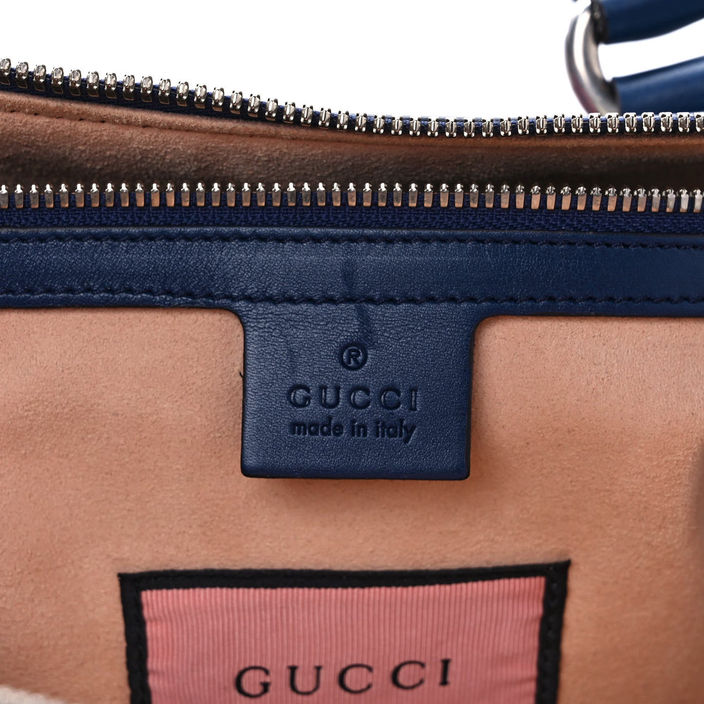 Calfskin GucciGhost Print Duffle Blue Agata Hibiscus Red