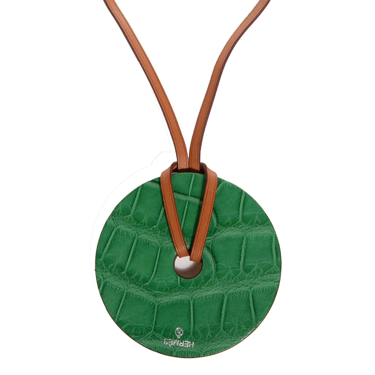 Hermes Matte Alligator Petit H Rond GM Necklace Cactus Mimosa 1 of 5