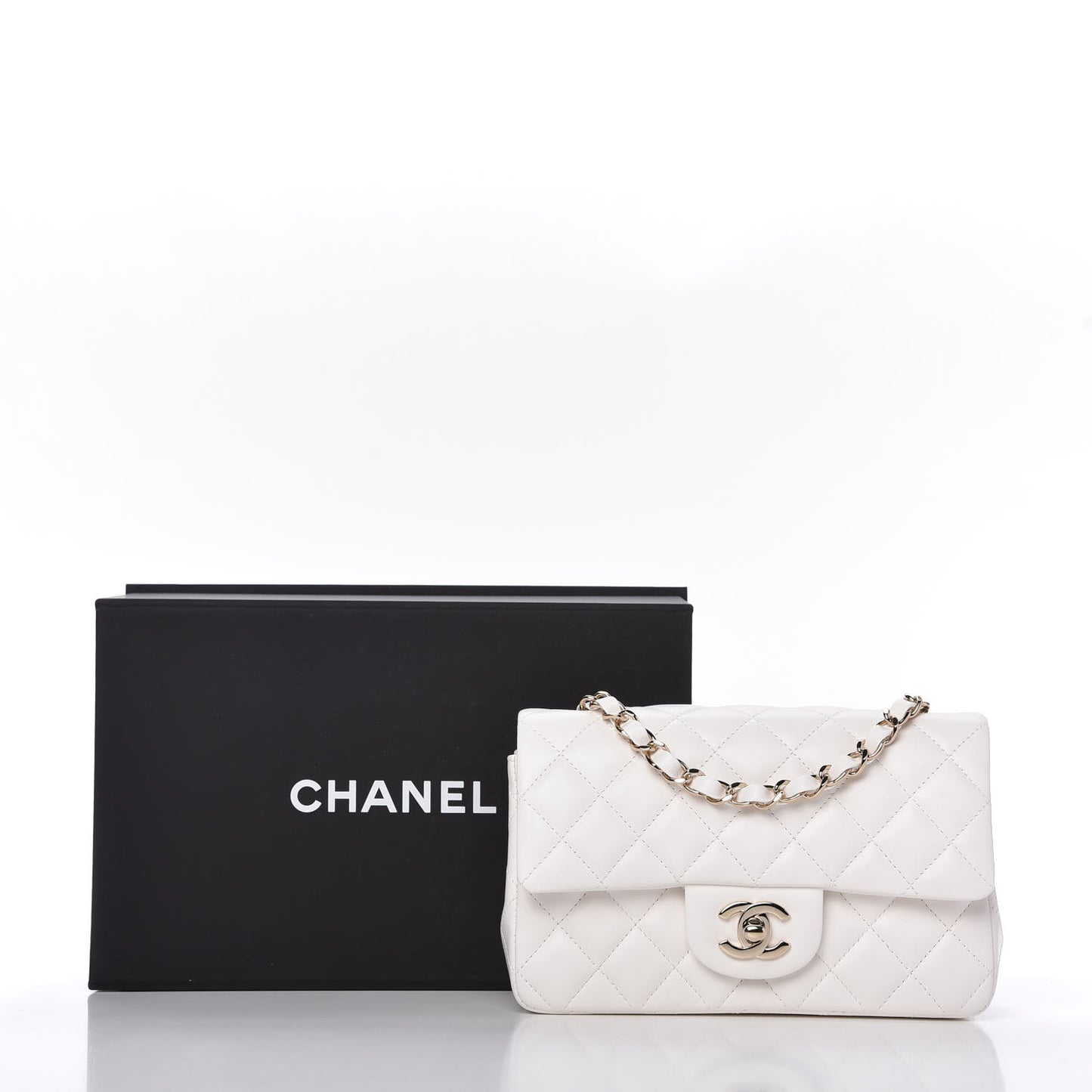 Lambskin Quilted Mini Rectangular Flap White