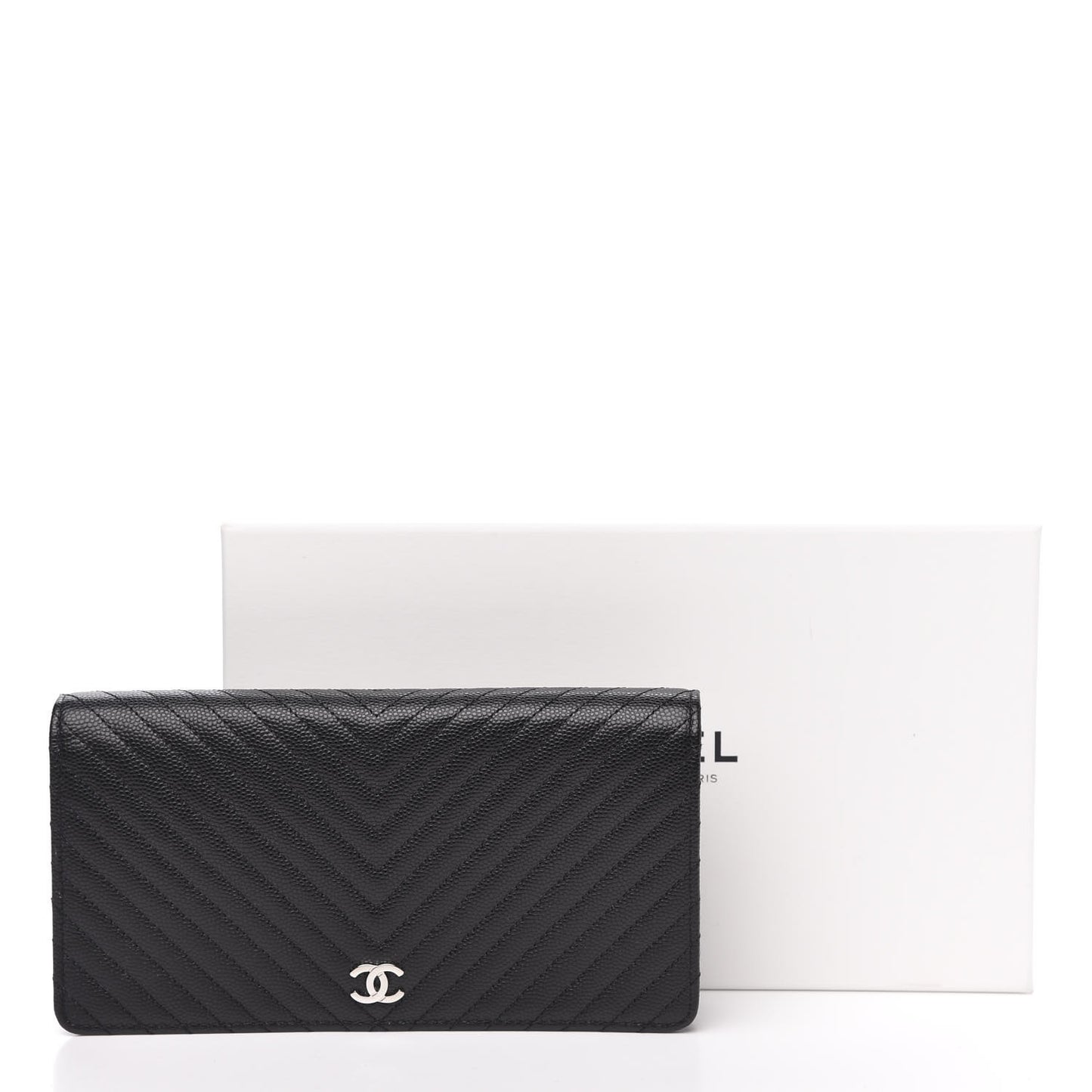 Caviar Chevron Quilted Yen Wallet Black