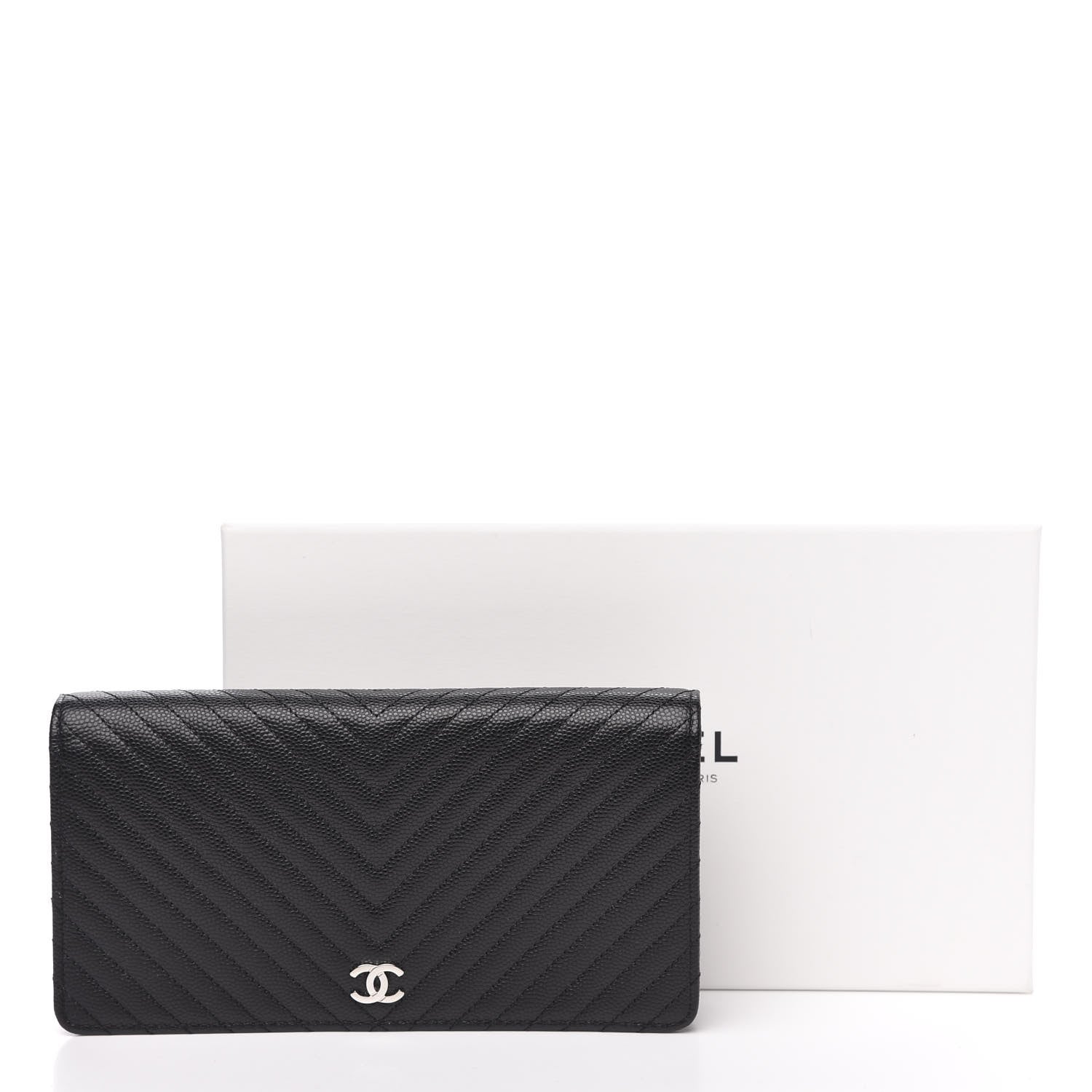 Chanel Caviar Chevron Quilted Yen Wallet Black 10 of 10