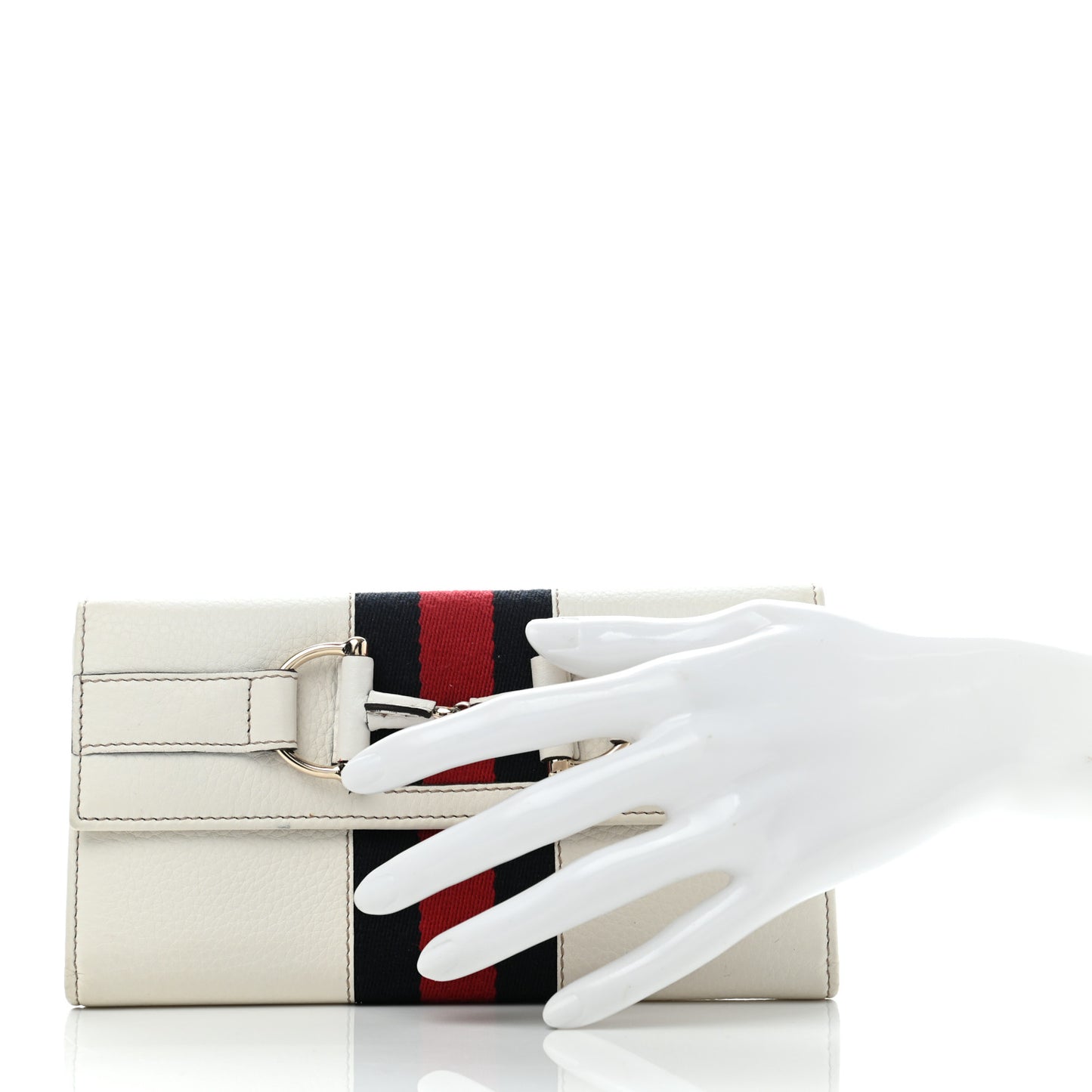 Calfskin Horsebit Web Continental Wallet White