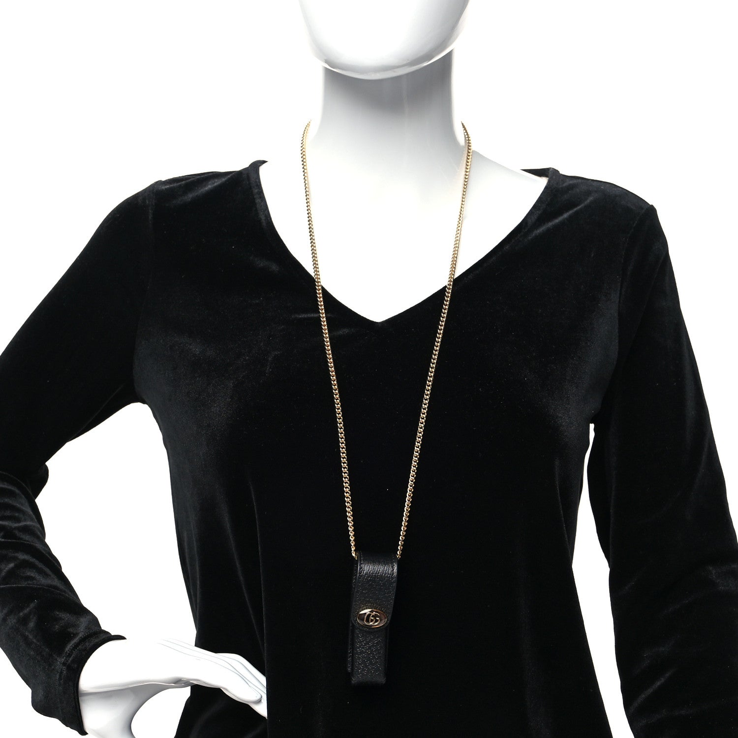 Gucci Textured Calfskin Enamel Single Porte Rouges Chain Black 2 of 6