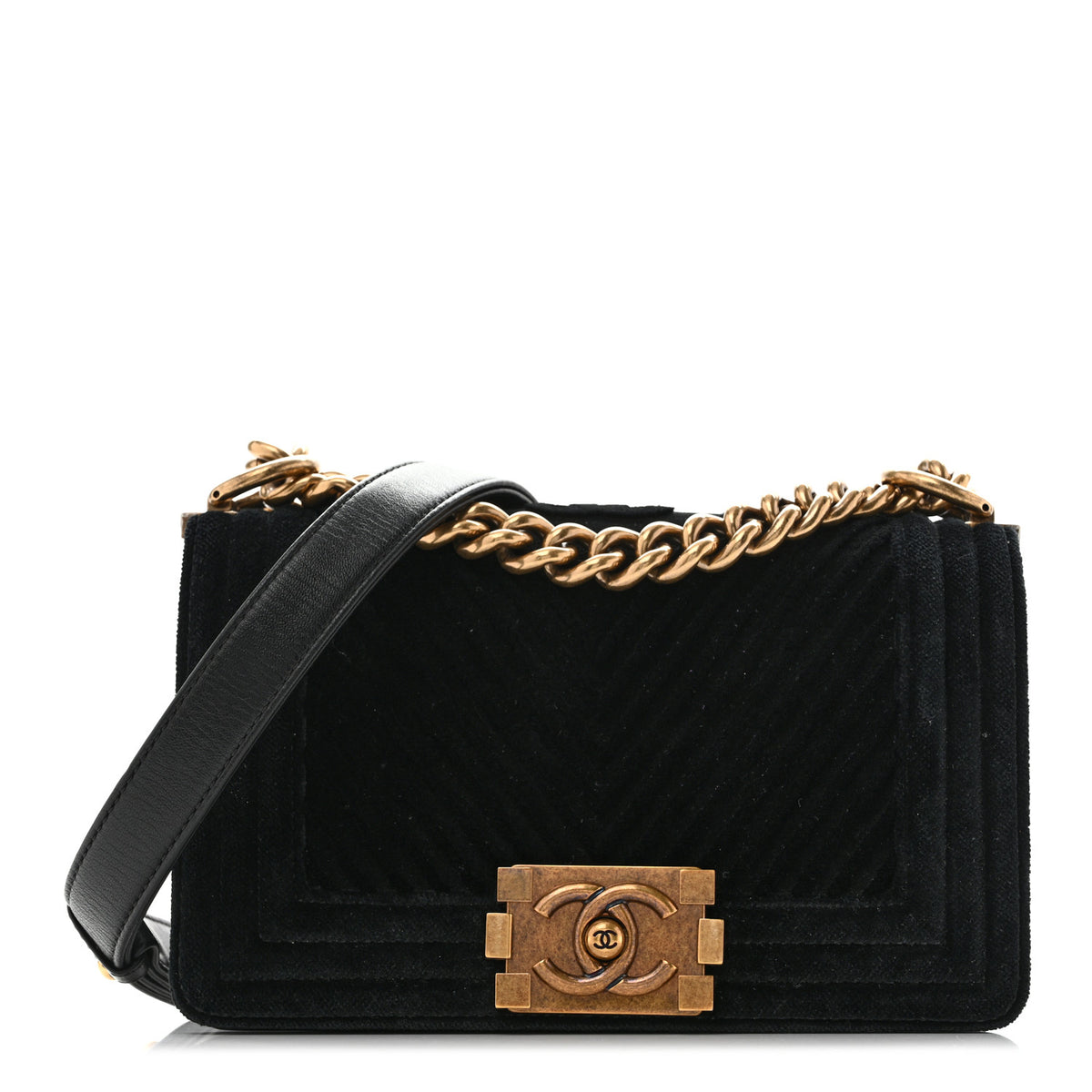 Chanel Velvet Chevron Quilted Small Boy Flap Black 1 of 13