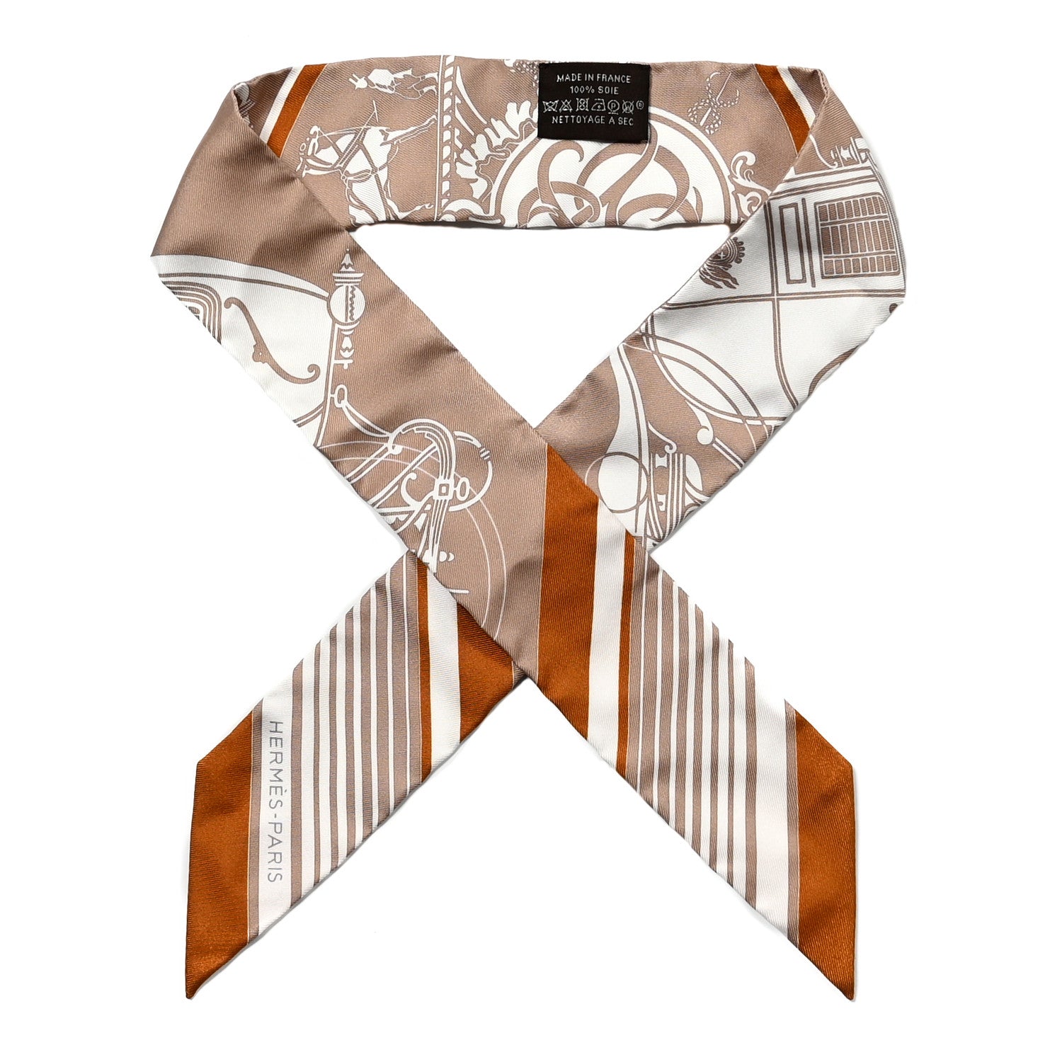 Hermes Silk Ex-Libris Twilly Beige White Caramel 1 of 4