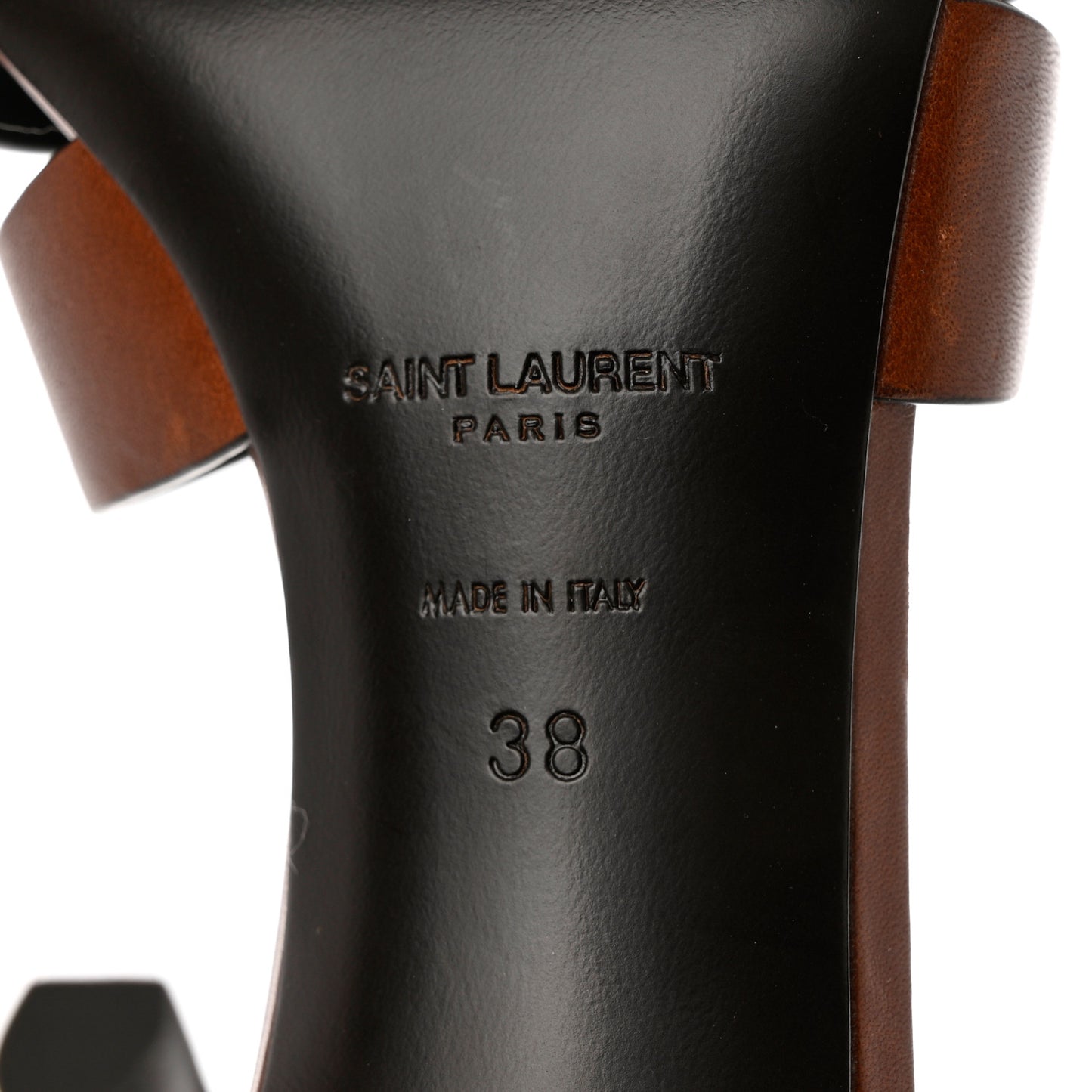 Calfskin Tribute 85 Slide Sandals 38 Amber