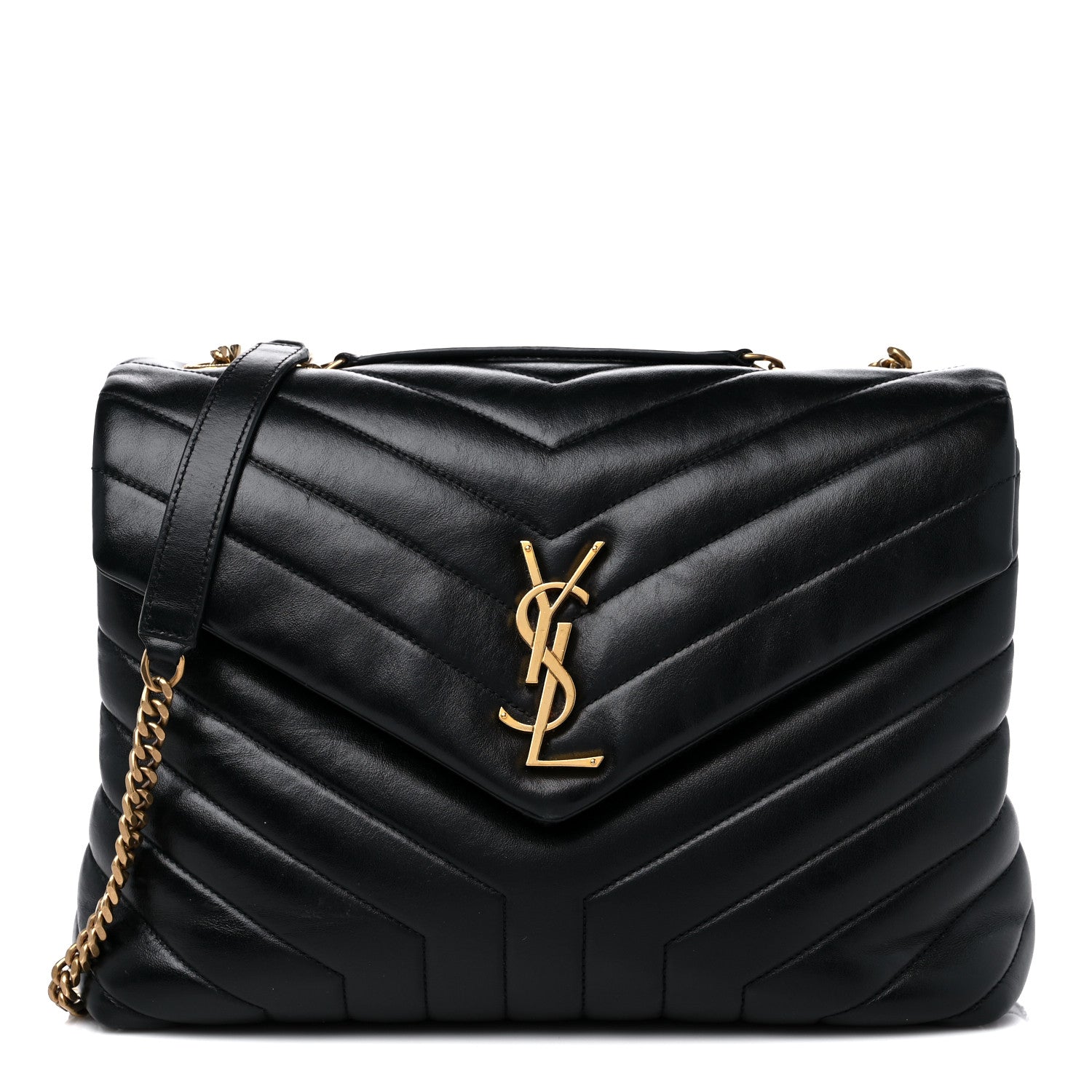 Saint Laurent Calfskin Y Quilted Monogram Medium Loulou Chain Satchel Black 1 of 14