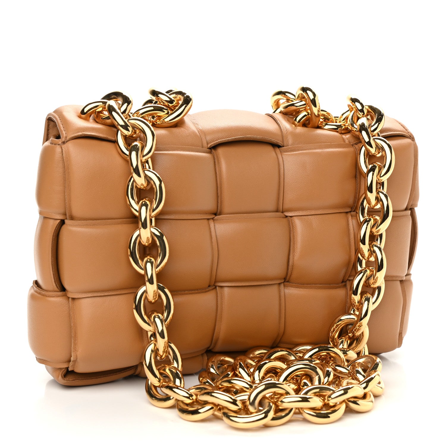 Bottega Veneta Lambskin Maxi Intreccio Padded Chain Cassette Crossbody Bag Caramel 2 of 9