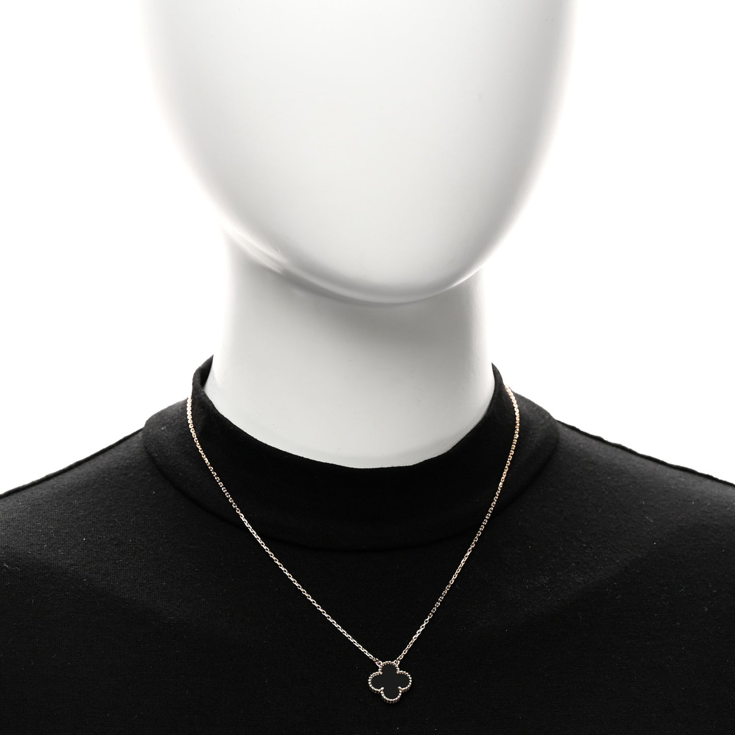 18K Yellow Gold Black Onyx Vintage Alhambra Pendant Necklace