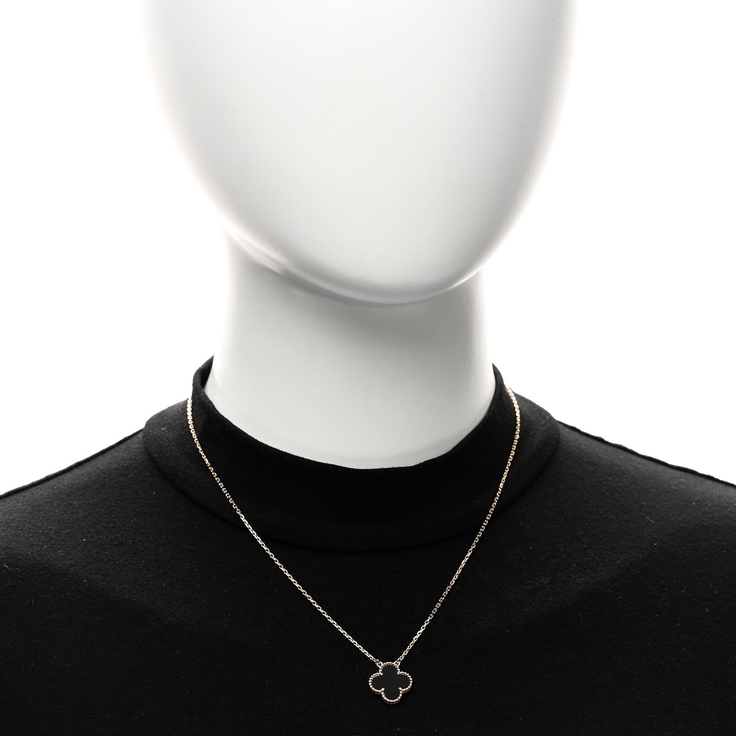 Van Cleef & Arpels 18K Yellow Gold Black Onyx Vintage Alhambra Pendant Necklace 2 of 6