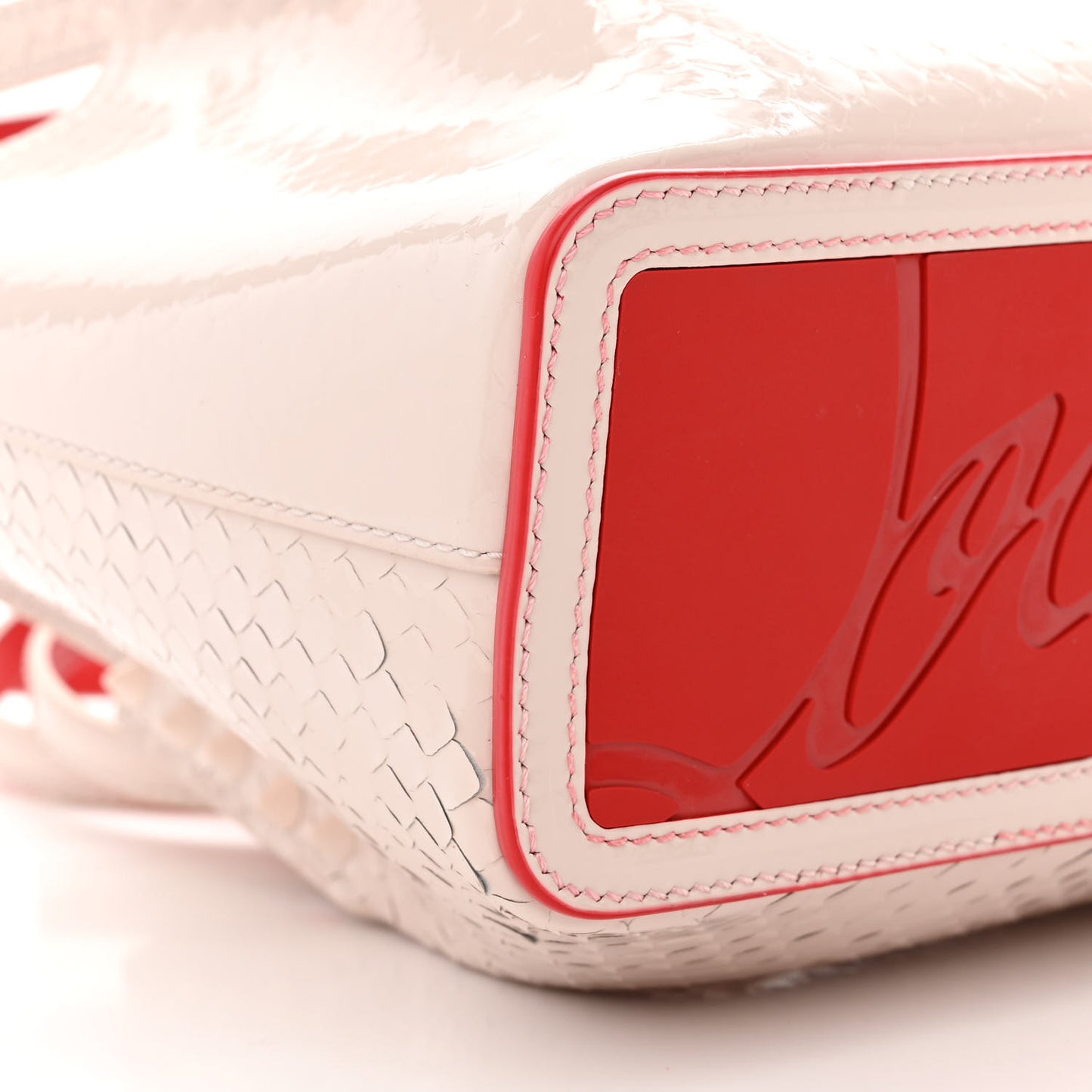 Patent Snakeskin Embossed Spiked Mini Cabarock Shopper Tote Leche