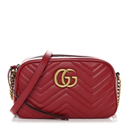 Gucci Calfskin Matelasse Small GG Marmont Chain Shoulder Bag Hibiscus Red 1 of 20