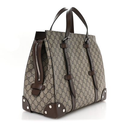 Gucci GG Supreme Monogram Textured Dollar Calfskin Medium Detail Tote Beige Ebony New Acero 3 of 10