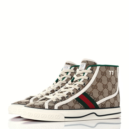 Gucci GG Monogram Web Womens 1977 Tennis High Top Sneakers 38 Beige Ebony Mystic White 3 of 8