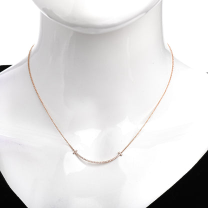 Tiffany 18K Rose Gold Diamond Small T Smile Pendant Necklace 2 of 6