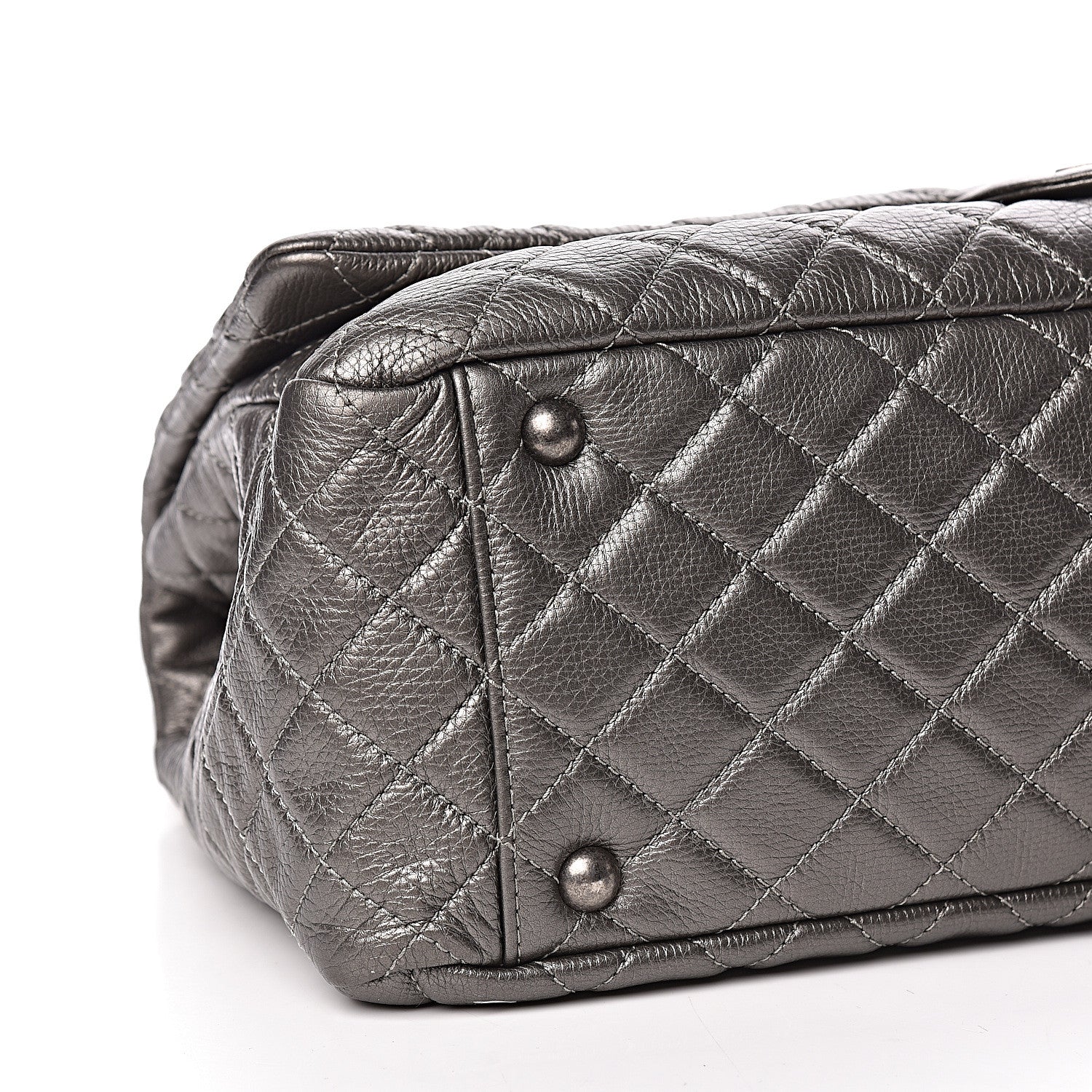 Chanel Metallic Calfskin Quilted XXL Travel Flap Bag Dark Silver 8 of 10