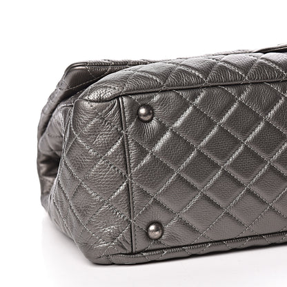 Chanel Metallic Calfskin Quilted XXL Travel Flap Bag Dark Silver 8 of 10