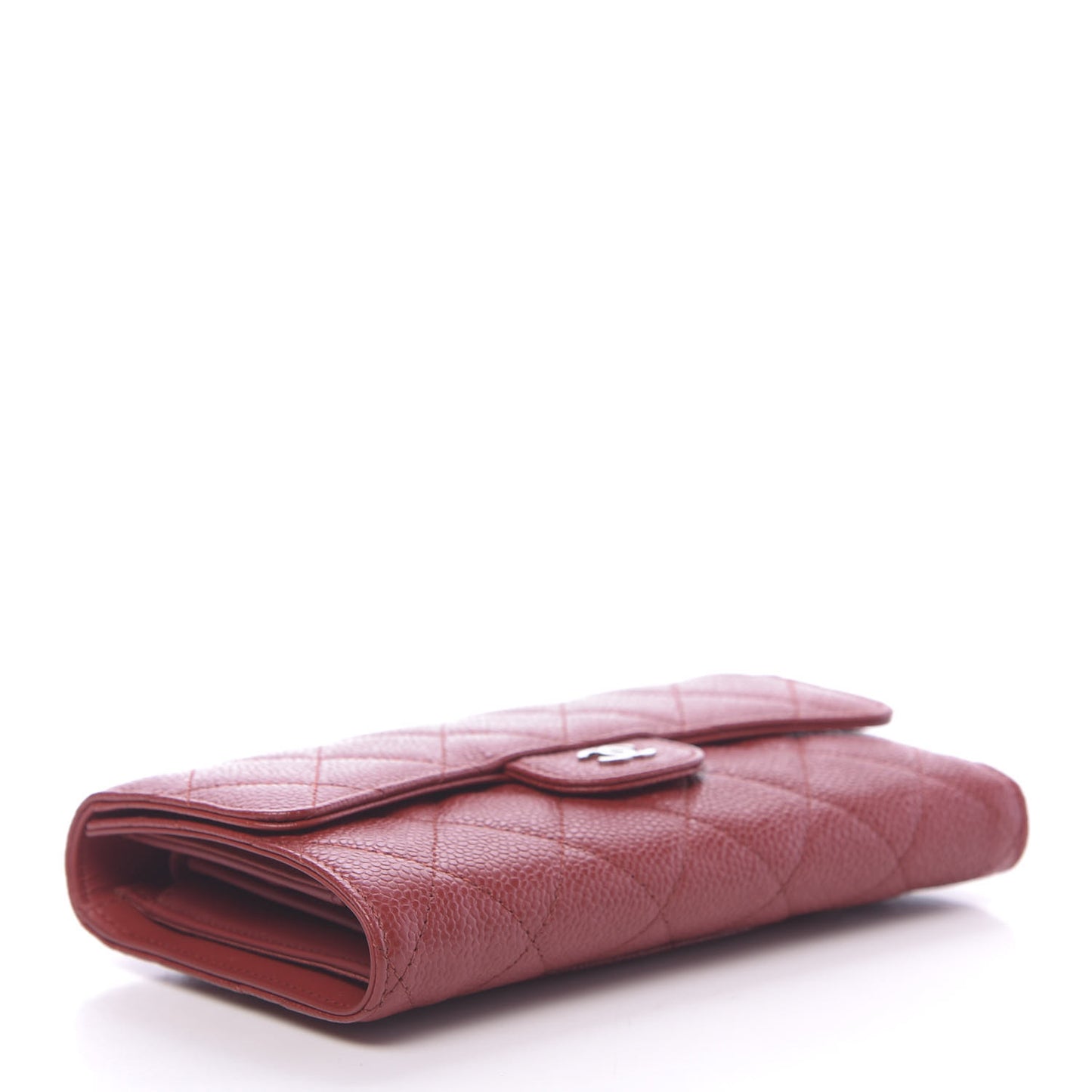 Caviar Quilted Long Flap Wallet Dark Red
