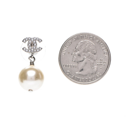 Chanel Crystal Pearl CC Drop Earrings Silver 2 of 4