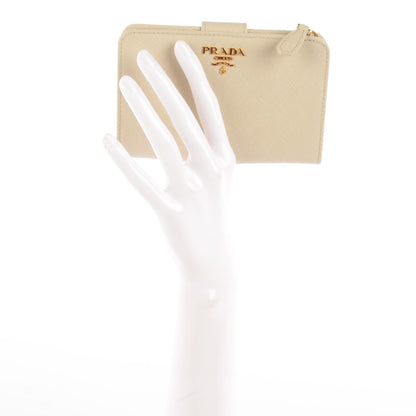 Prada Saffiano Metal Compact Wallet Cera 2 of 8