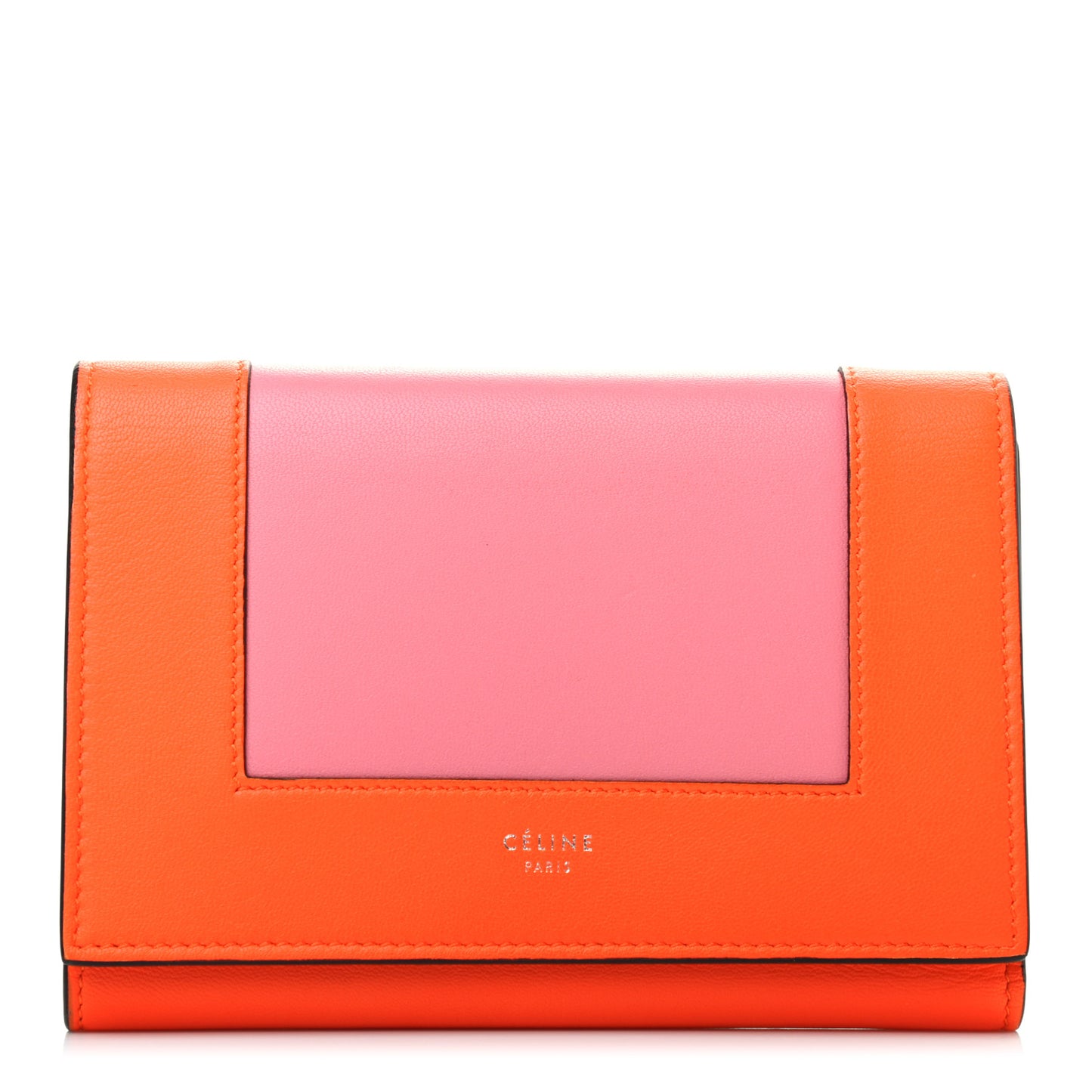Smooth Lambskin Medium Frame Multifunction Wallet Orange Flamingo