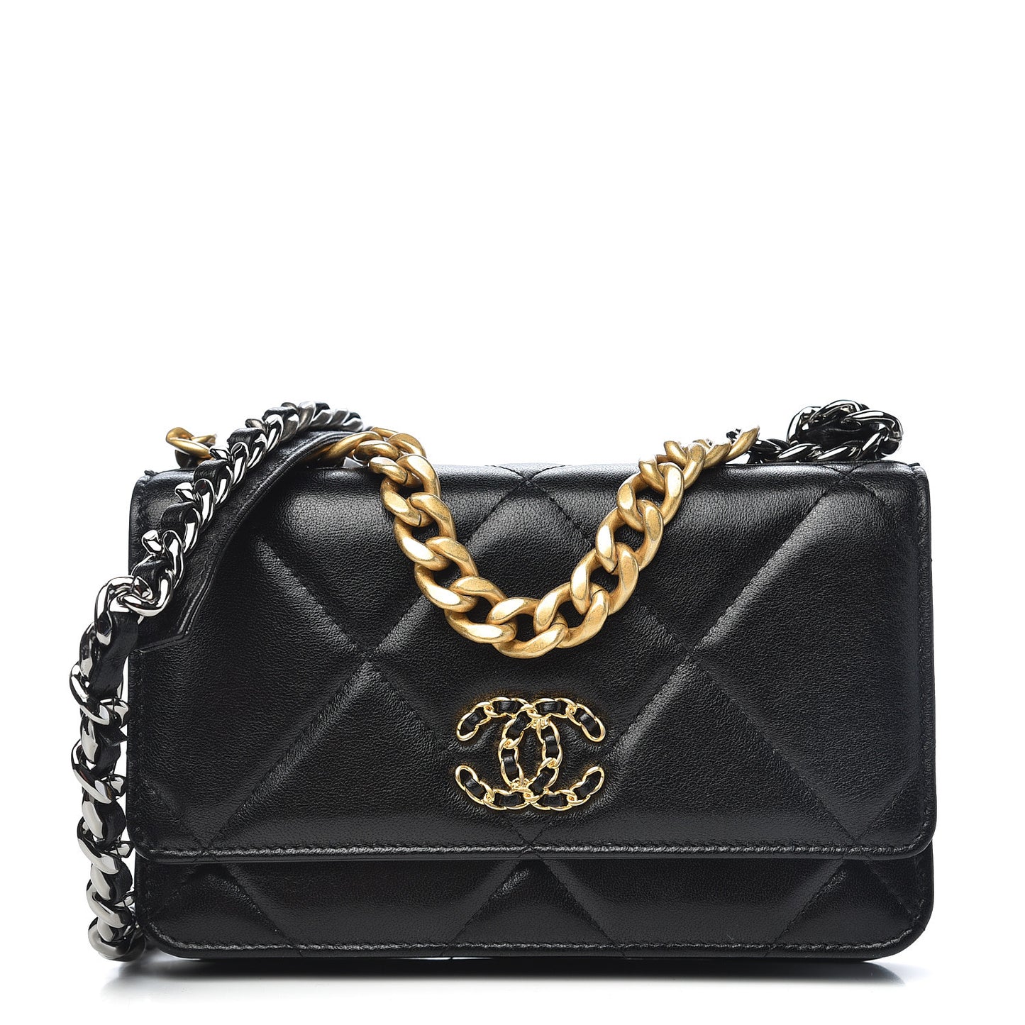 Goatskin Quilted 19 Wallet On Chain WOC Black